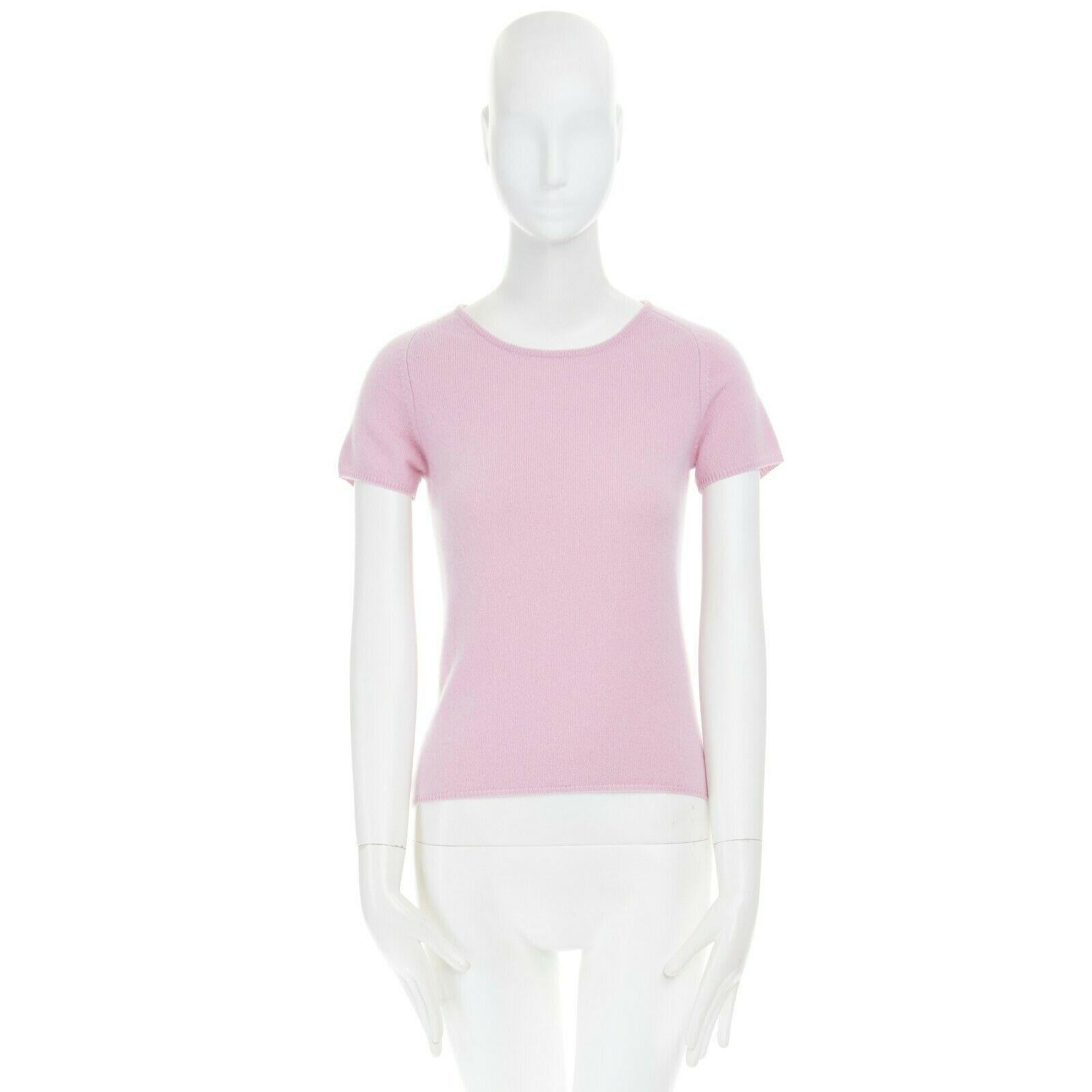 Gray new PAULE KA 100% cashmere wool knit pastel pink short sleeve sweater top S