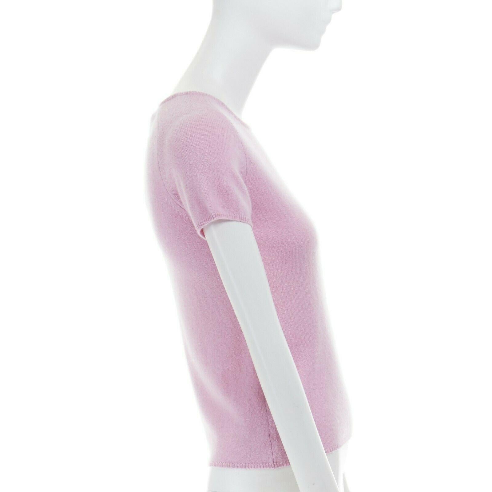 Women's new PAULE KA 100% cashmere wool knit pastel pink short sleeve sweater top S