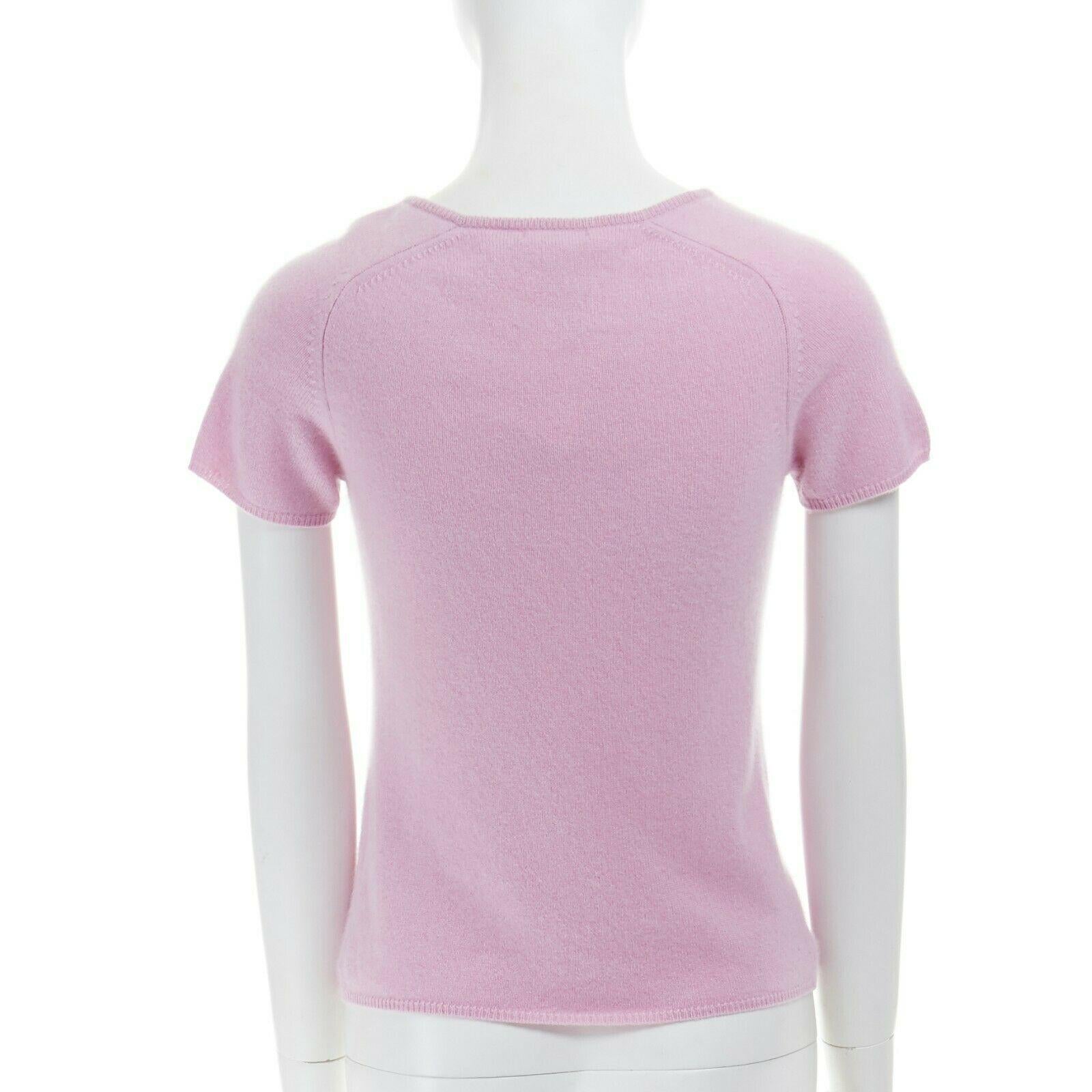 new PAULE KA 100% cashmere wool knit pastel pink short sleeve sweater top S 1