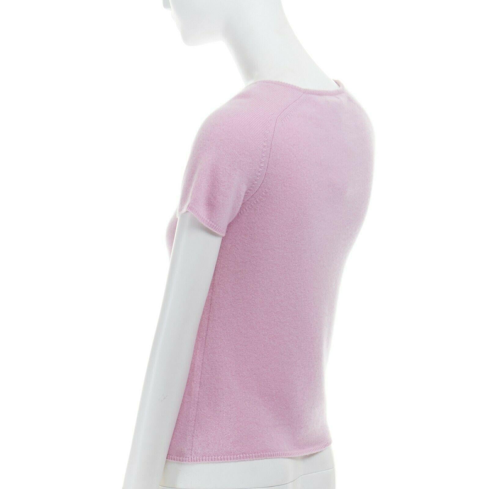 new PAULE KA 100% cashmere wool knit pastel pink short sleeve sweater top S 2