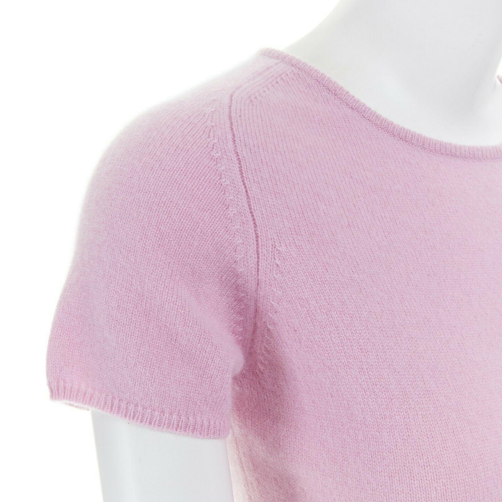 new PAULE KA 100% cashmere wool knit pastel pink short sleeve sweater top S 3