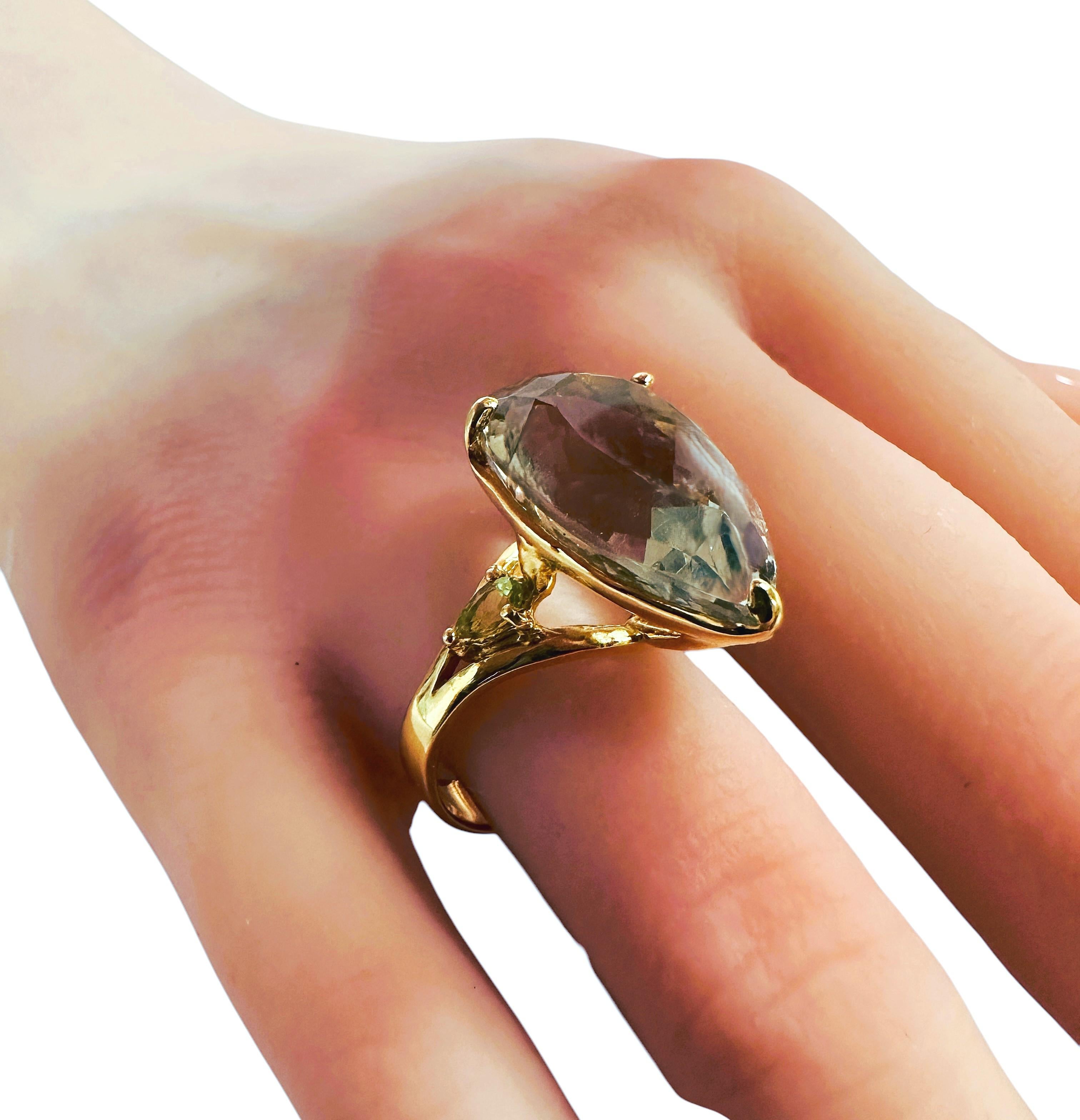 New Pear Cut 18 Carat Green Amethyst Yellow Gold Pl Sterling Ring Size 7.5 4