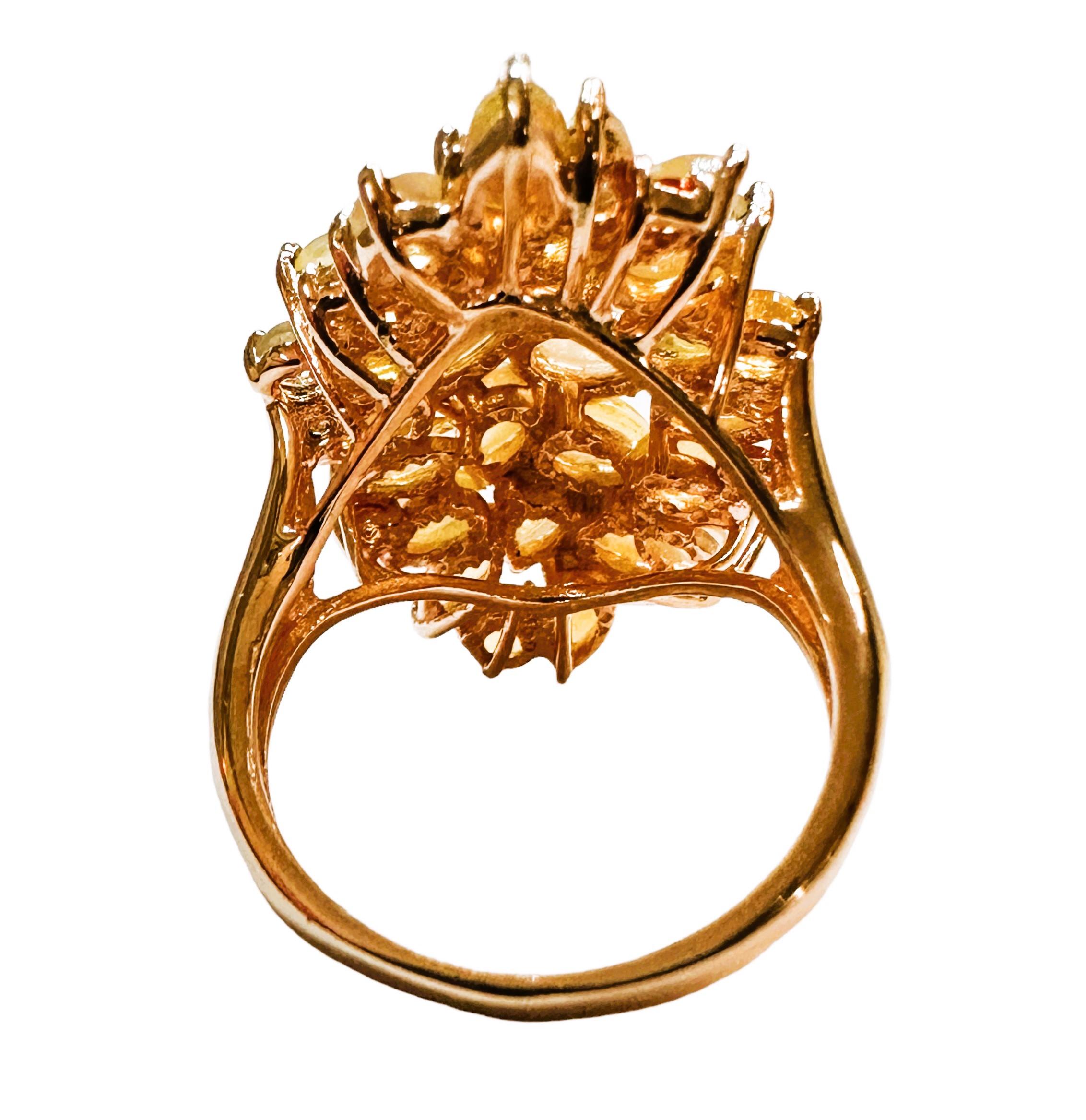 New Pear Cut Fire Opal Rainbow 14k Rose Gold Plated Sterling Ring In New Condition For Sale In Eagan, MN
