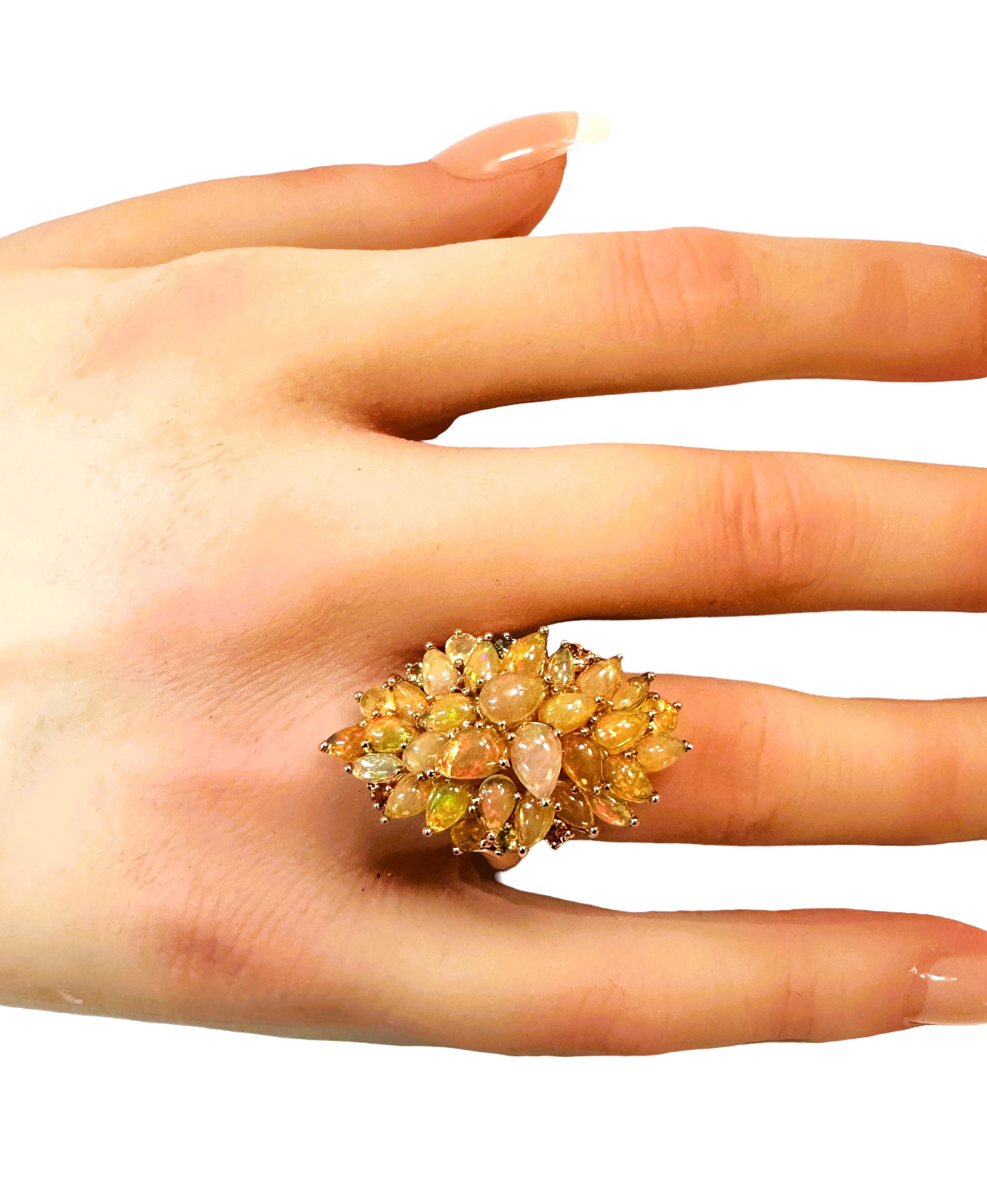 New Pear Cut Fire Opal Rainbow 14k Rose Gold Plated Sterling Ring For Sale 3