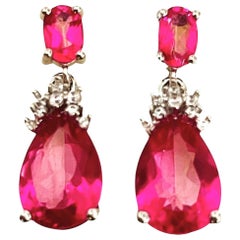New Pear Pink Topaz Cz 14K White Gold Plate 925 Sterling Silver Earrings