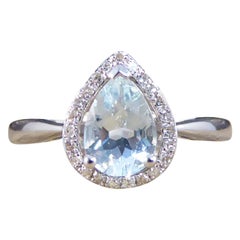 New Pear Shaped Aquamarine and Diamond Cluster Ring in White Gold