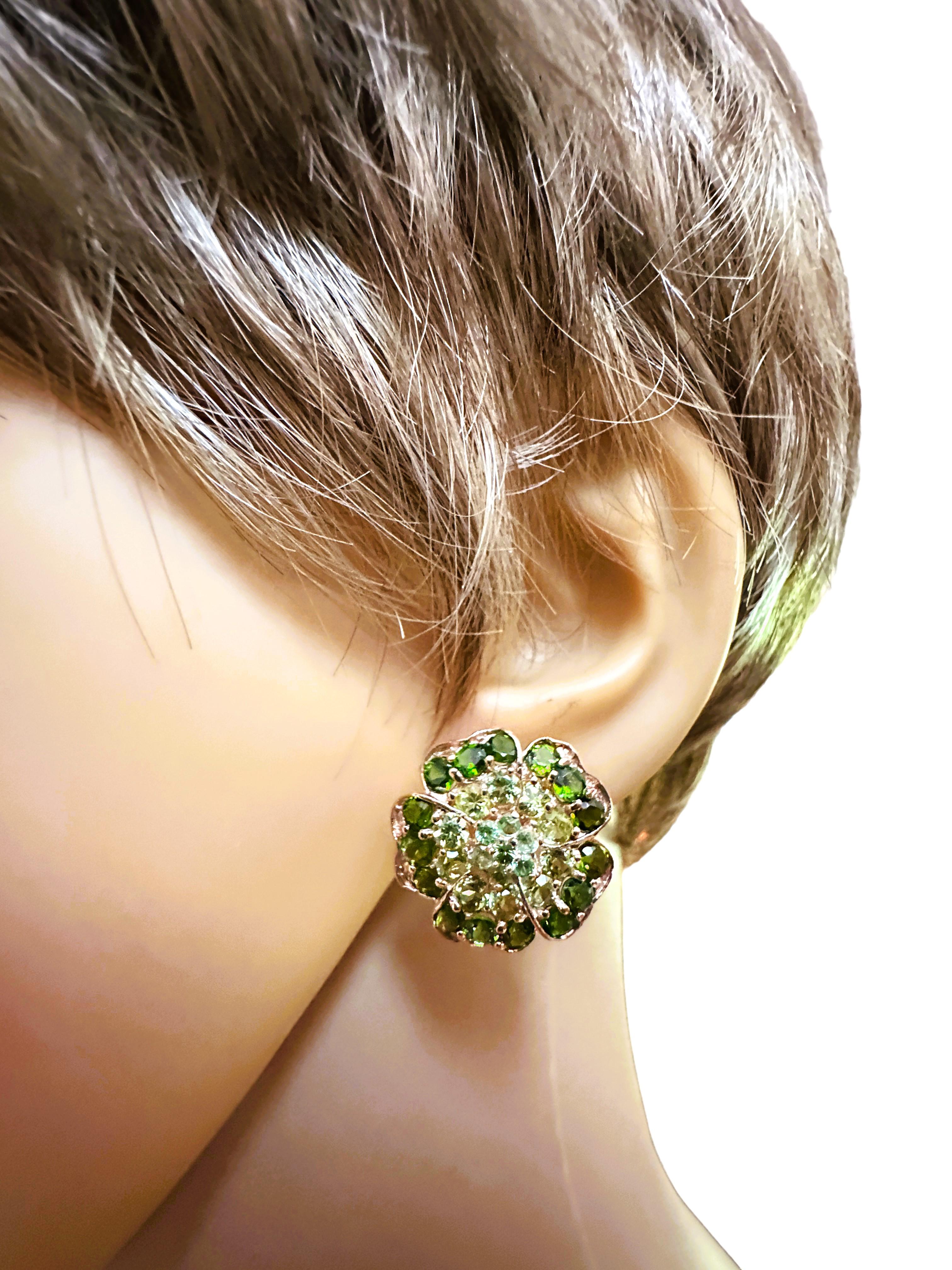 Art Deco New Peridot Chrome Diopside & Tsavorite Rose Gold Plated Sterling Earrings