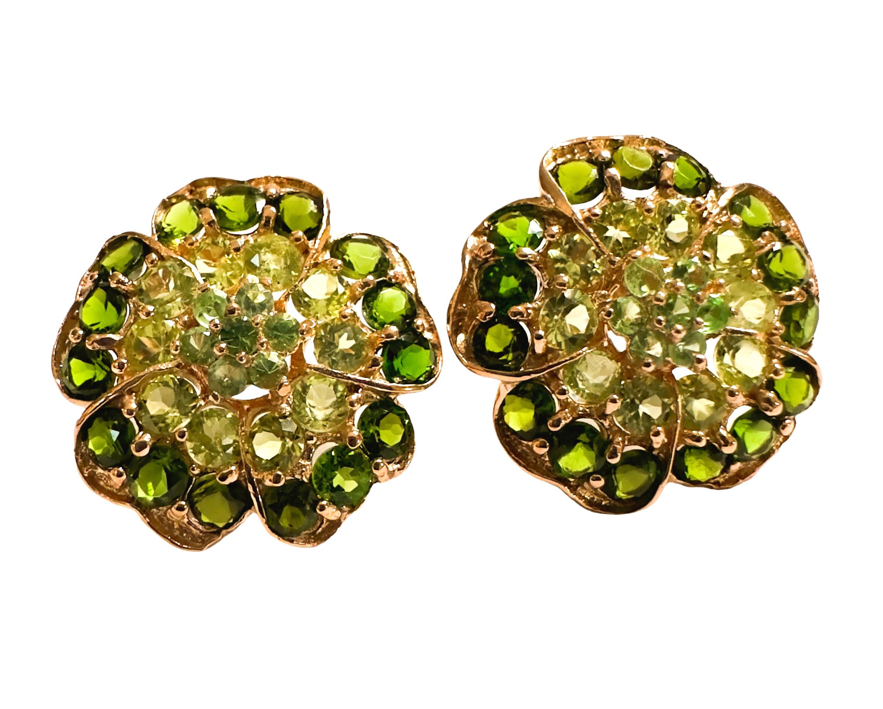 New Peridot Chrome Diopside & Tsavorite Rose Gold Plated Sterling Earrings In New Condition In Eagan, MN