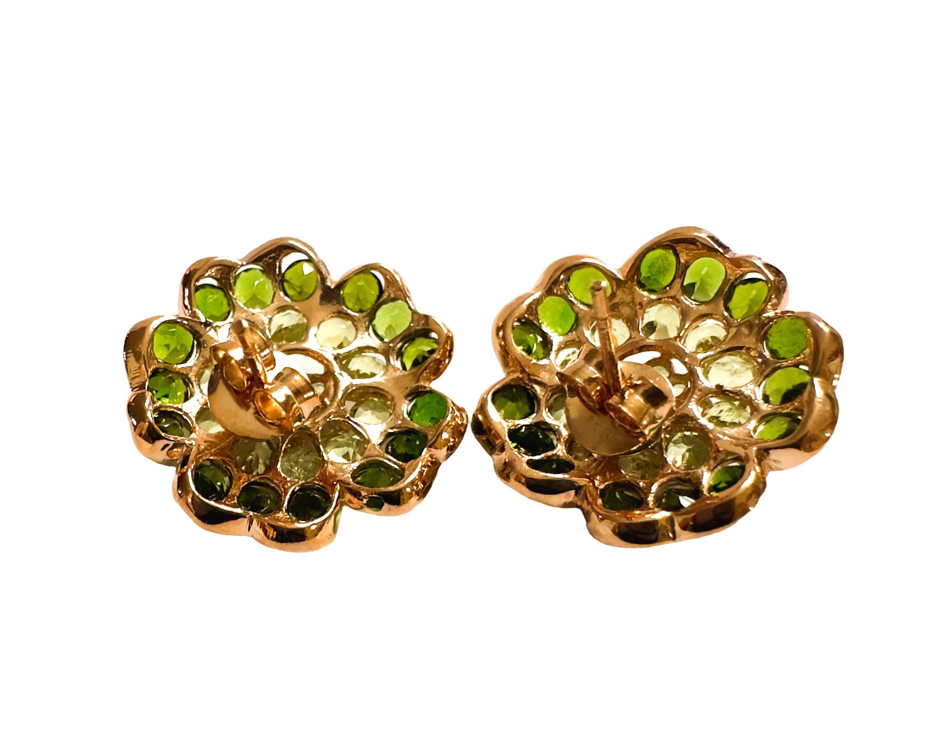 Women's New Peridot Chrome Diopside & Tsavorite Rose Gold Plated Sterling Earrings