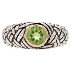 New Peridot Ring, Sterling Silver 18k Gold Woven Band Krementz 1.10ct