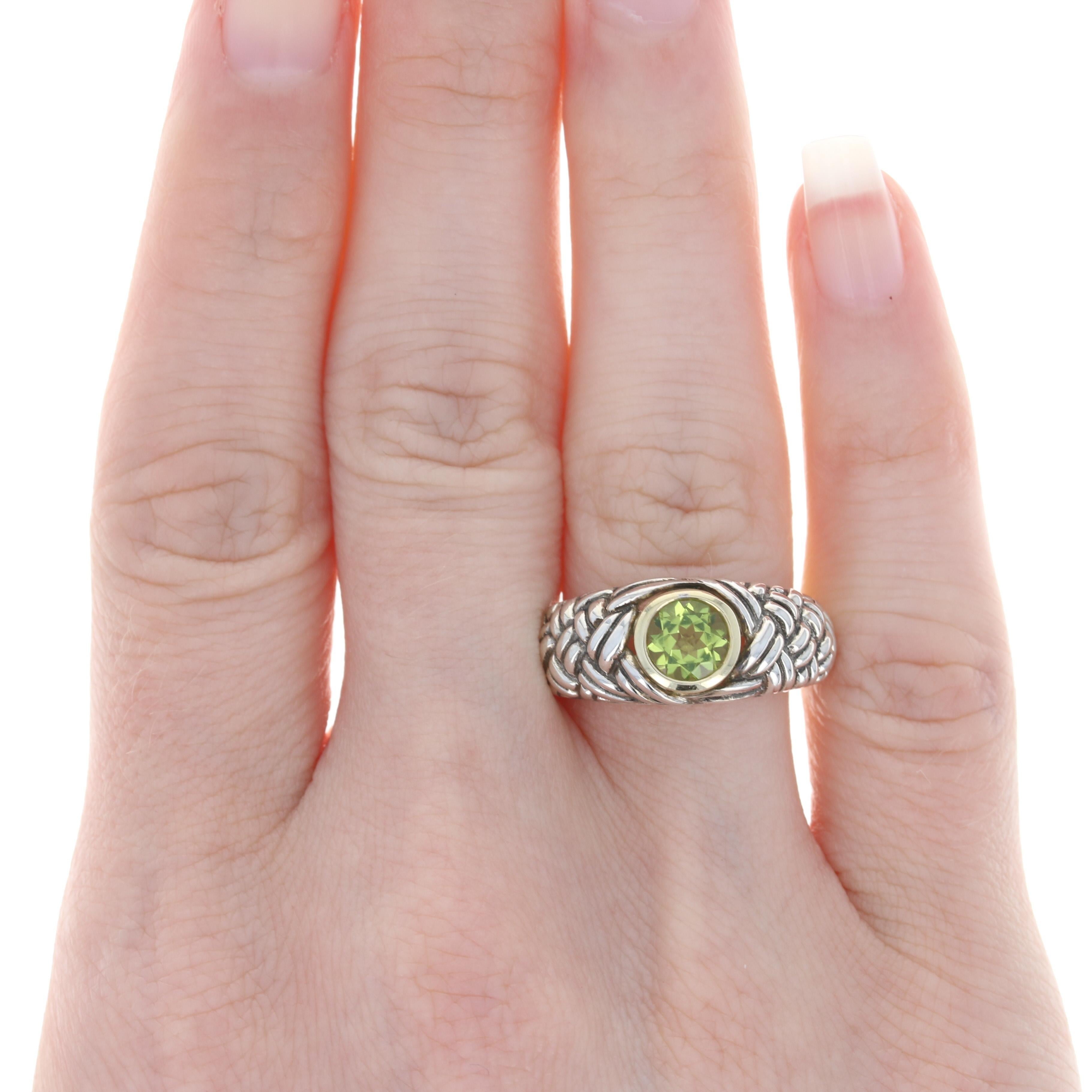 New Peridot Ring, Sterling Silver 18k Gold Woven Band Krementz 1.10ct 3