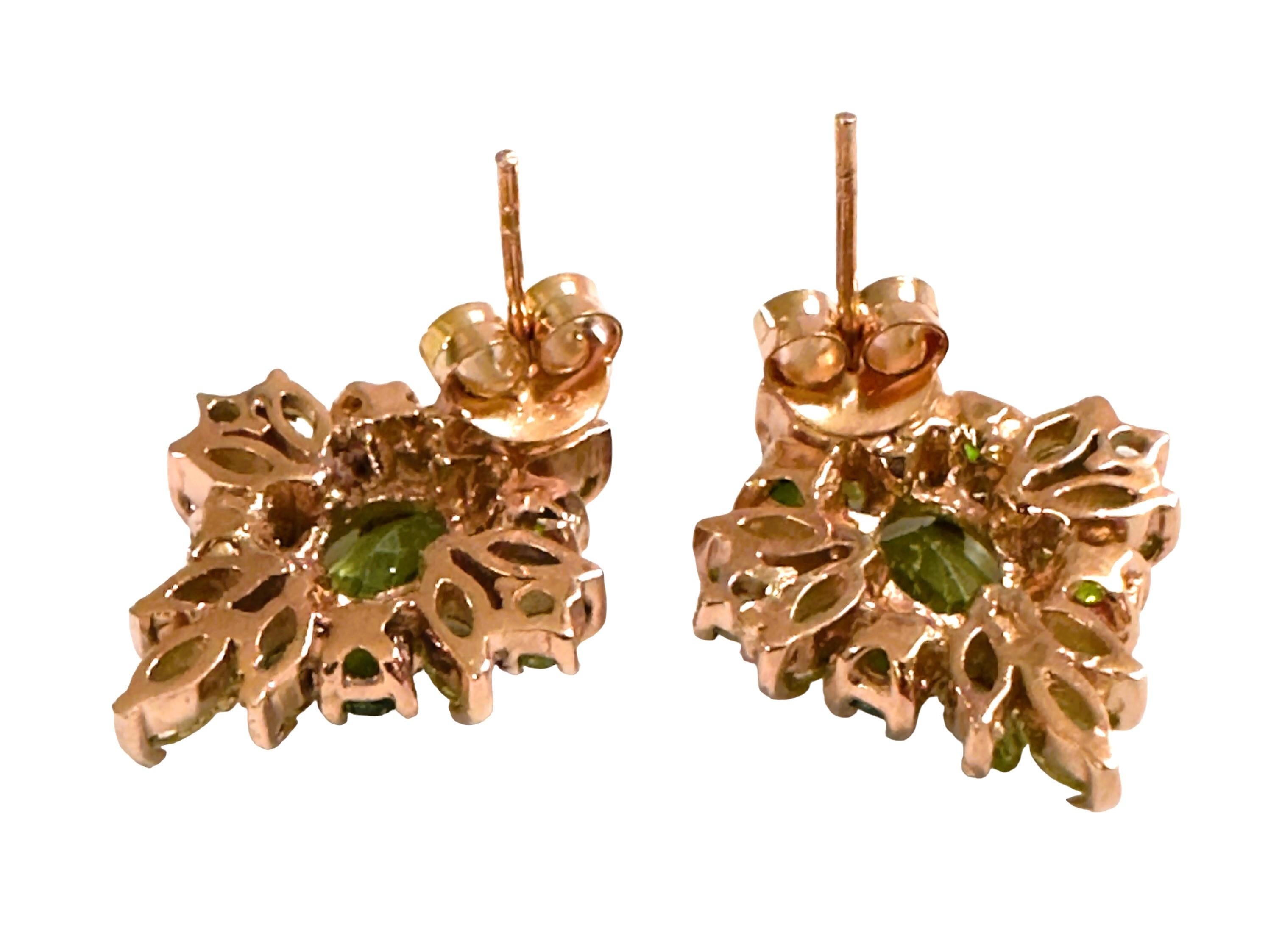 New Peridot, Tsavorite & Chrome Diopside Rose Gold Plated Sterling Post Earrings In New Condition For Sale In Eagan, MN