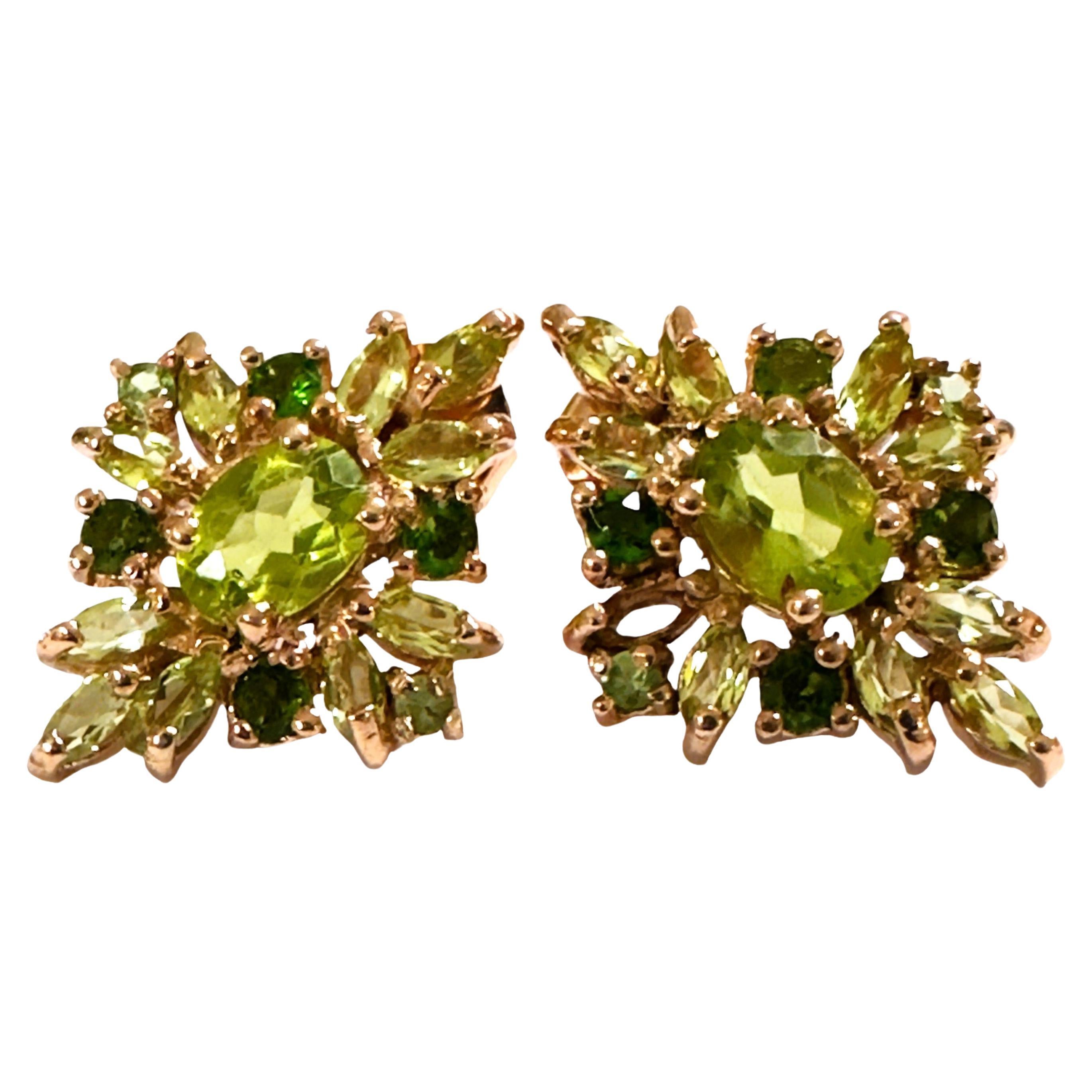 New Peridot, Tsavorite & Chrome Diopside Rose Gold Plated Sterling Post Earrings For Sale