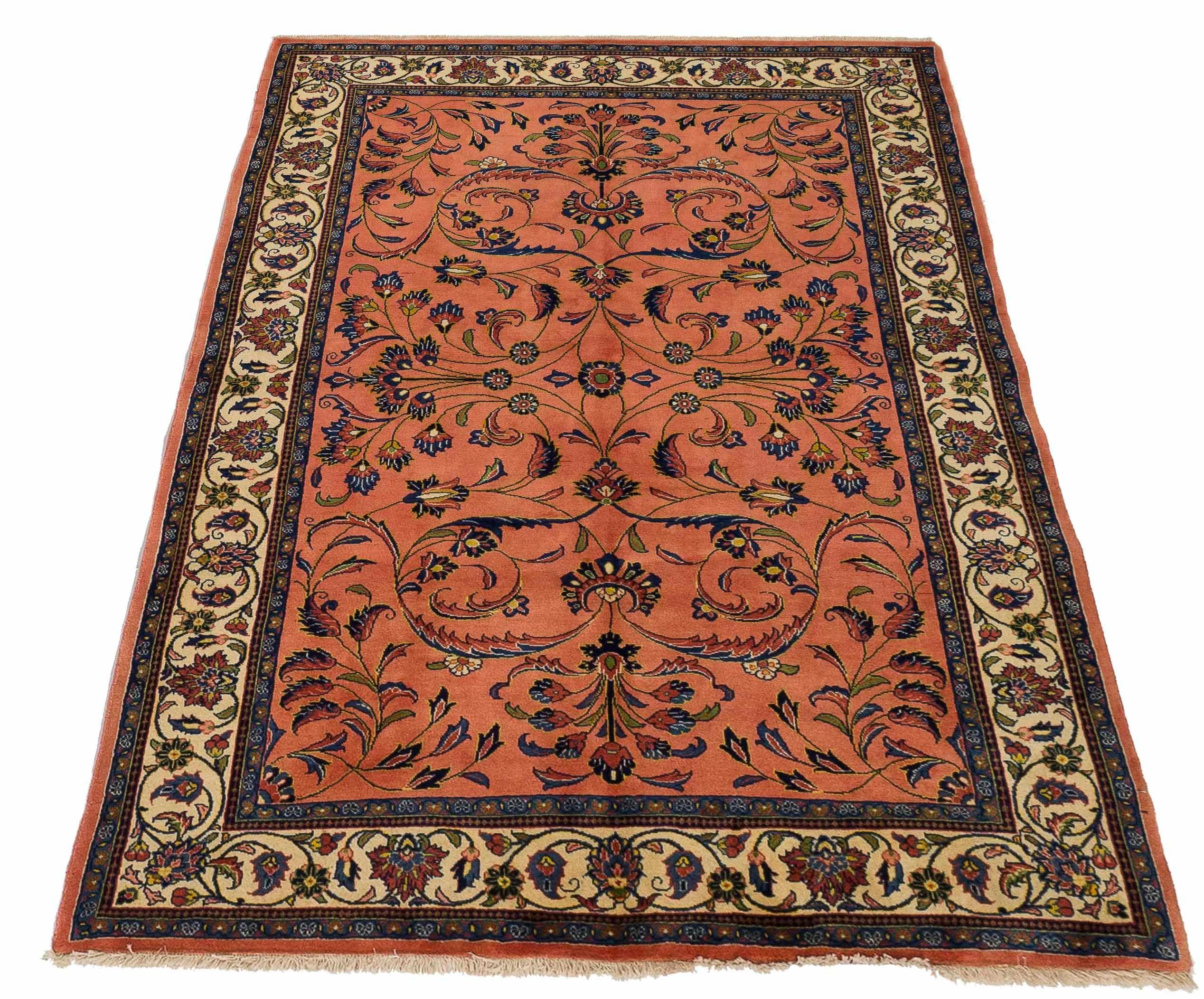 New Persian Area Rug, Handwoven with High-Quality Sheep's Wool, Colored with Safe Natural Vegetable Dyes, Traditional Sarouk Design, Skilled Artisan Workmanship, Suitable for any Home Interior Design, Moderate Dimension 5'5