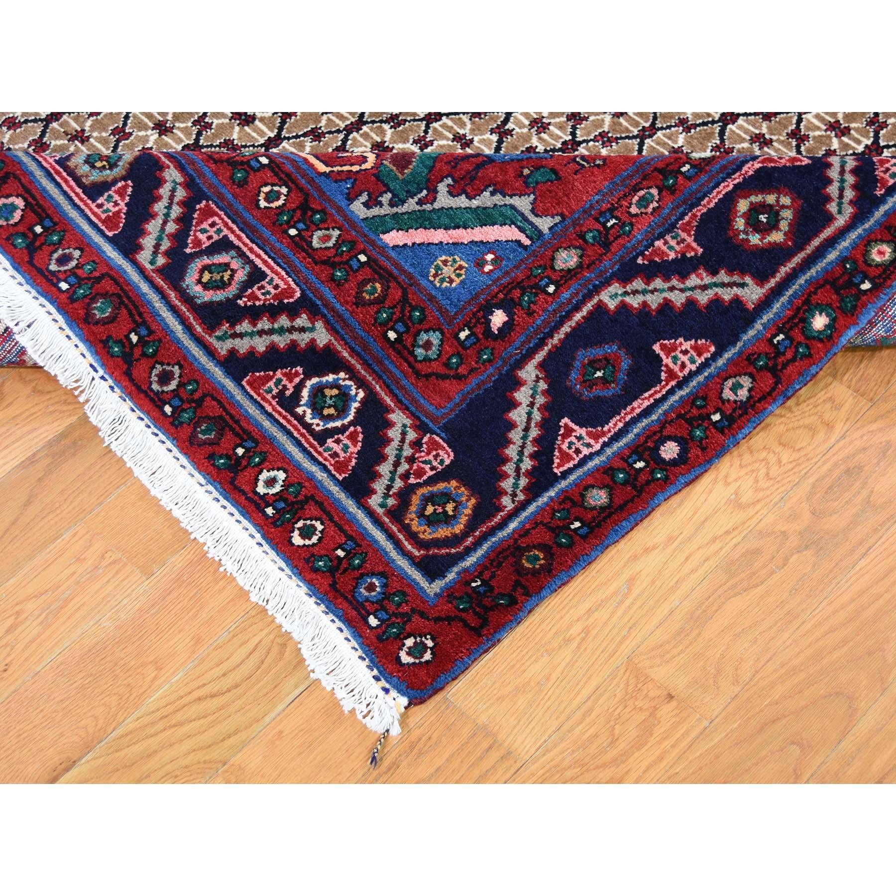 Mid-20th Century Brown Persian Camel Hair Serab Hunting Design Pure Wool Hand knotted Oriental Ru