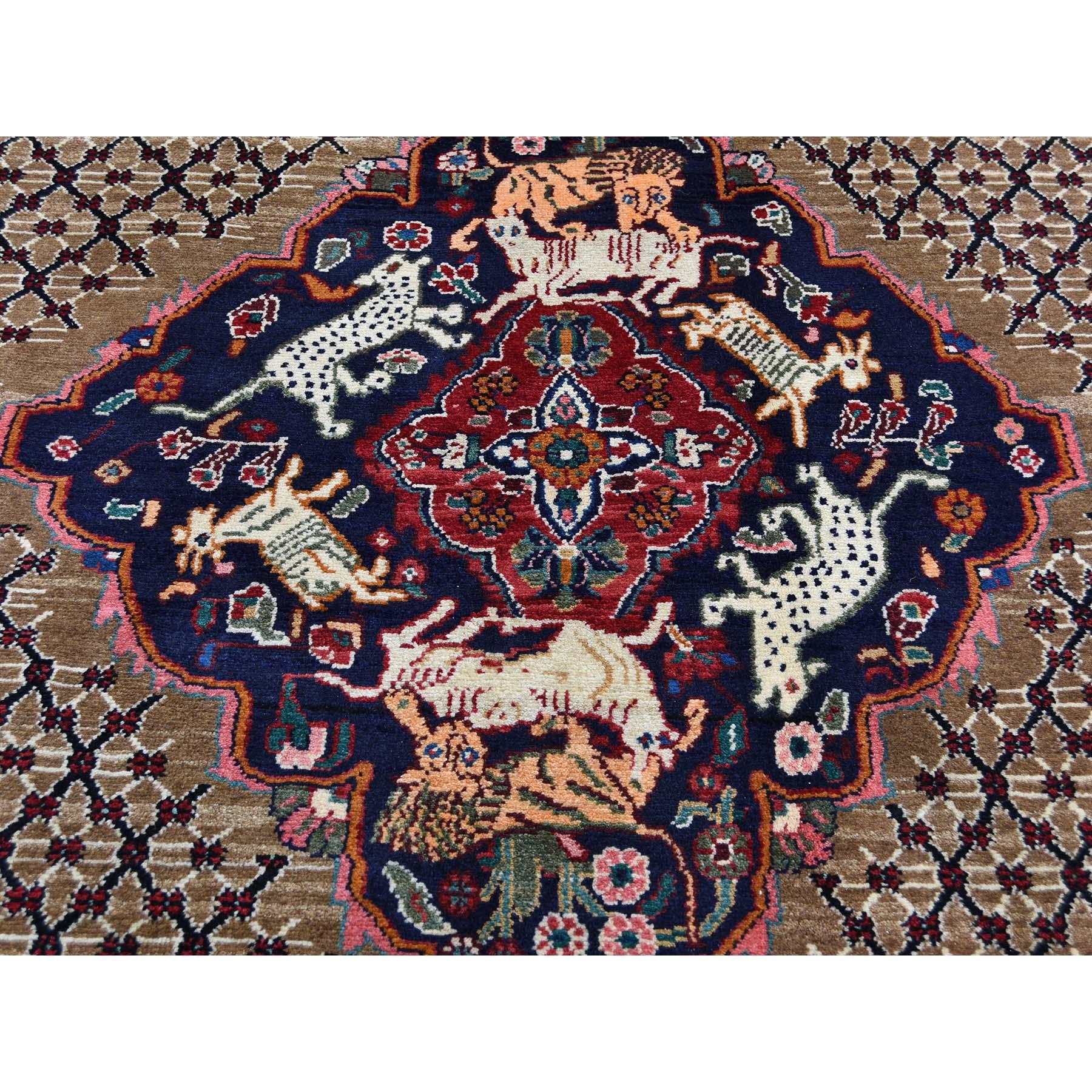 Brown Persian Camel Hair Serab Hunting Design Pure Wool Hand knotted Oriental Ru 2