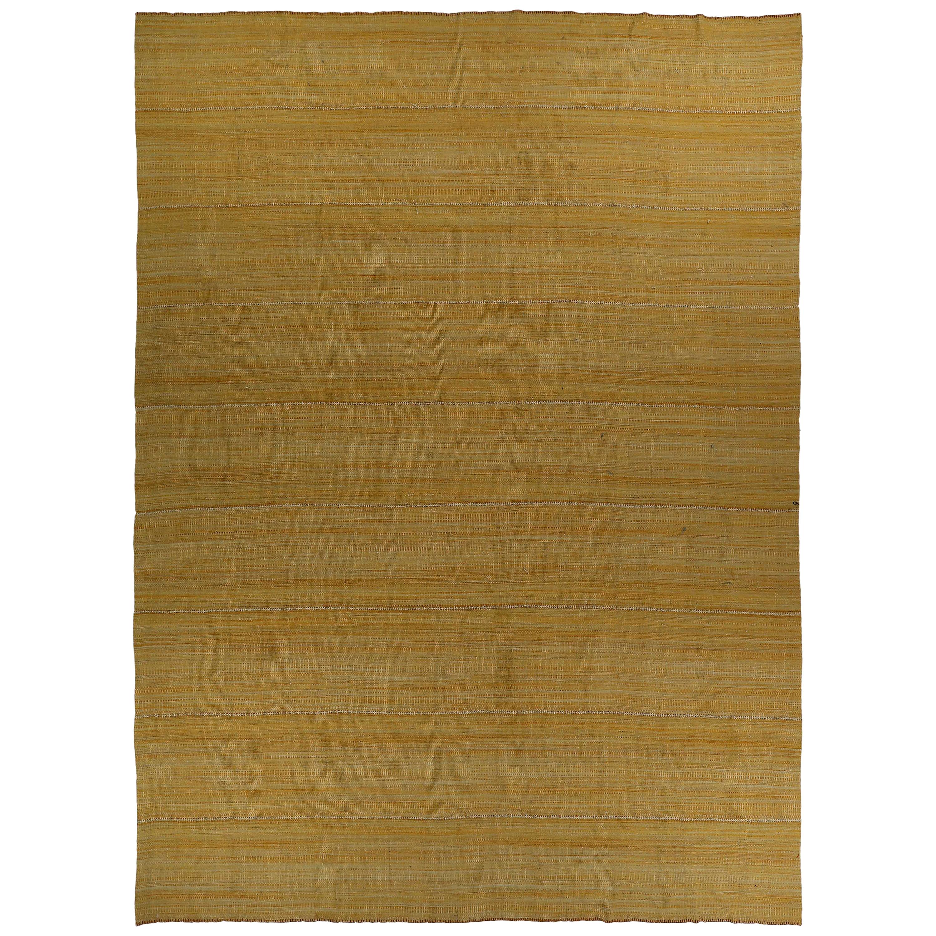 New Persian Flat-Weave Kilim Style Rug with Brown & White Details on Gold Field For Sale