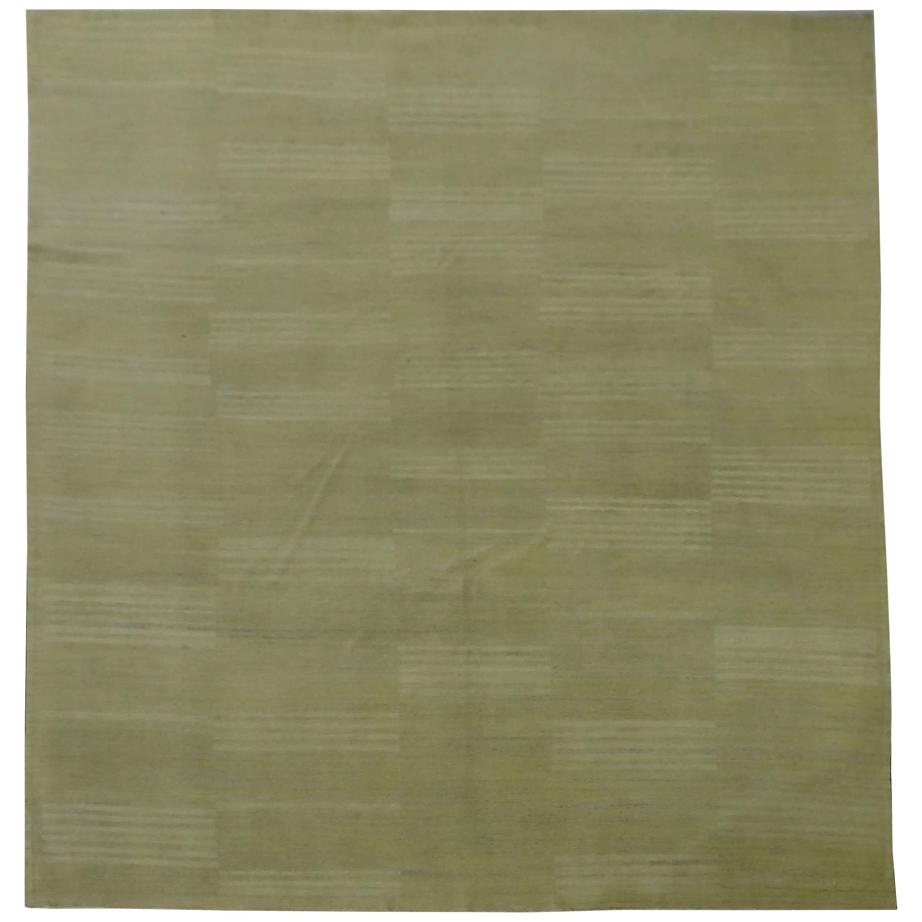New Persian Flat-Weave Kilim Style Rug with Ivory Stripes on Green Field