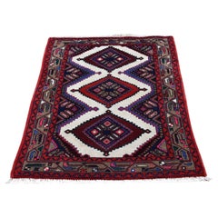 Nouveau tapis persan Hamadan à motif de médaillons géométriques en pure laine ivoire noué à la main