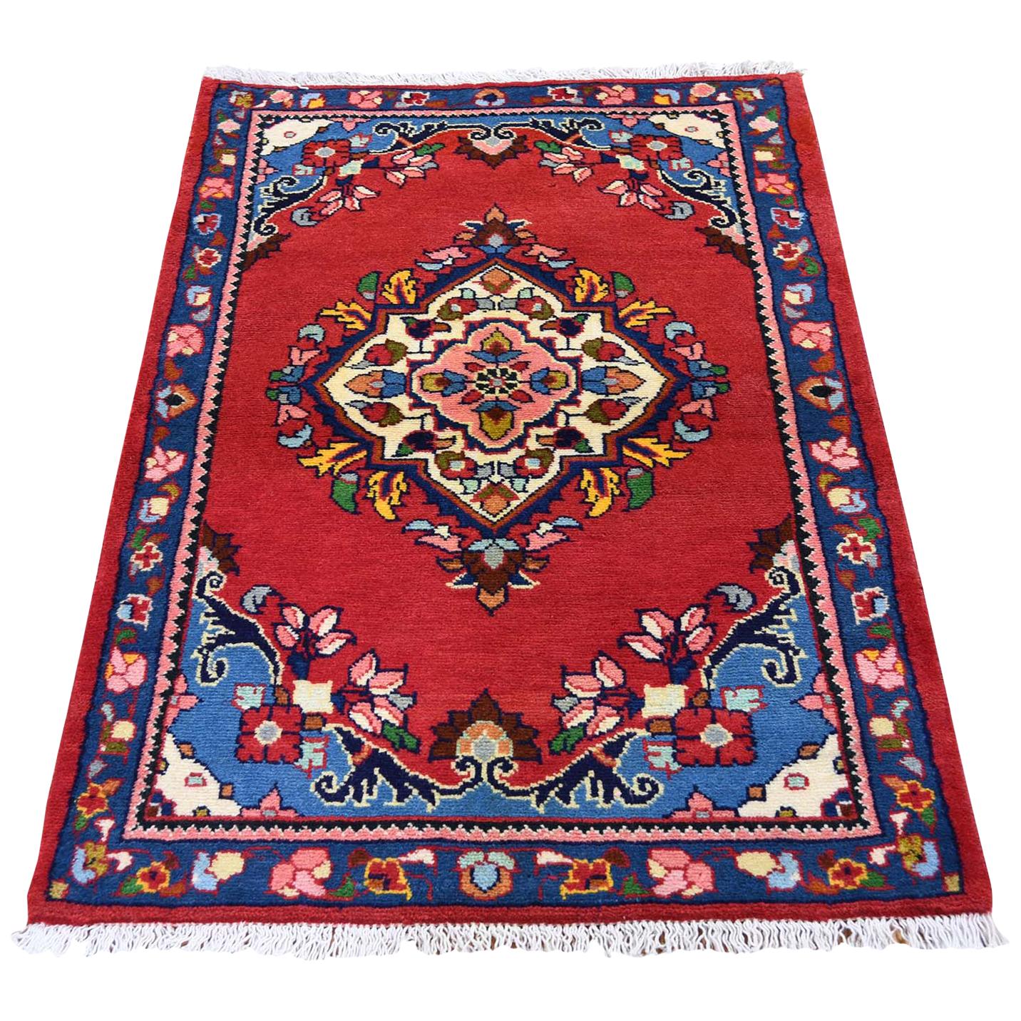 Persian Hamadan Pure Wool Red Hand Knotted Oriental Rug