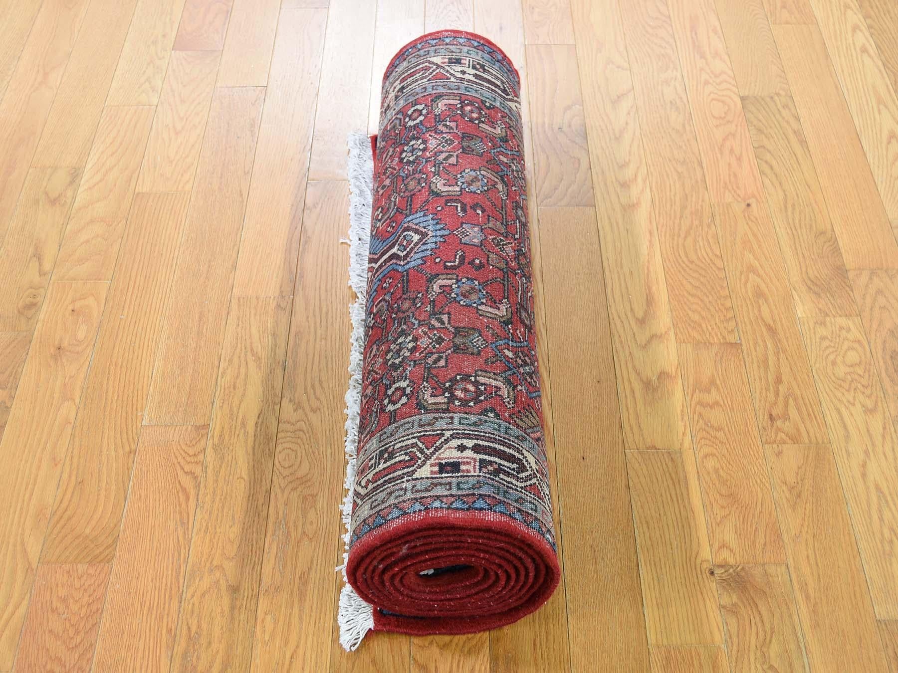 Persian Hamadan Pure Wool Runner Hand Knotted Oriental Rug In Good Condition In Carlstadt, NJ