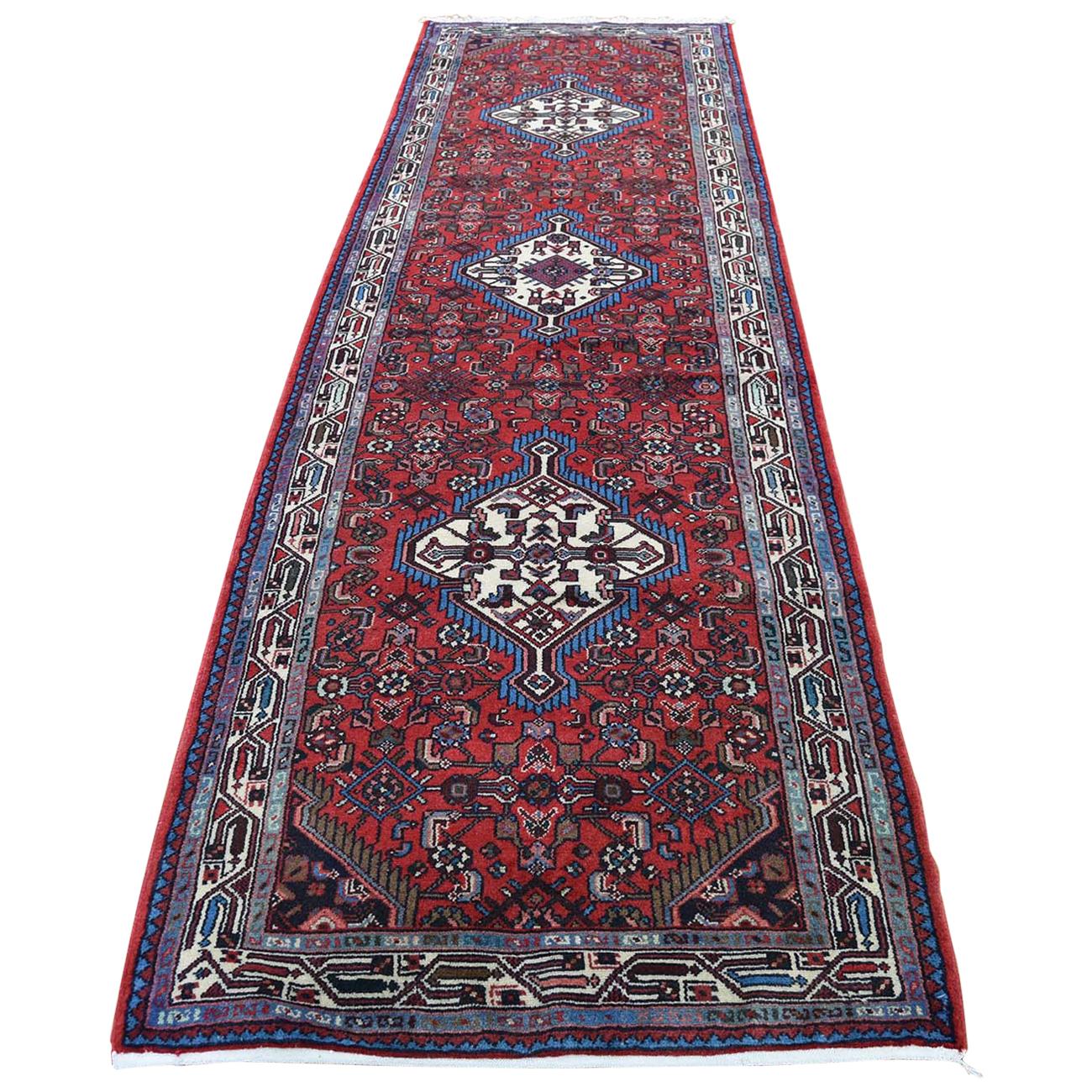Persian Hamadan Pure Wool Runner Hand Knotted Oriental Rug