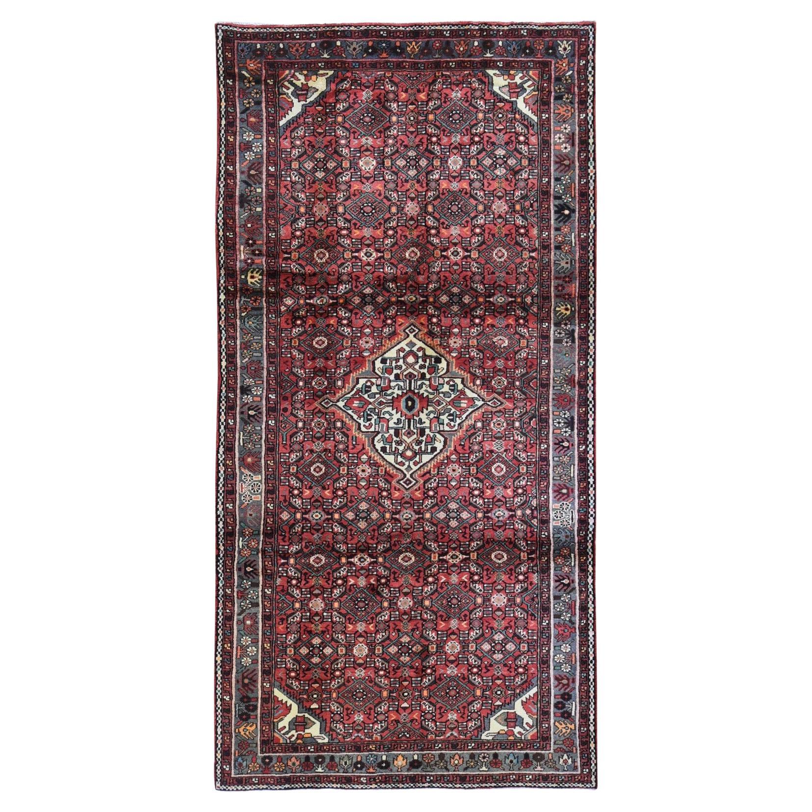 New Persian Hamadan Wide and Long Pure Wool Hand Knotted Light Red Oriental Rug For Sale