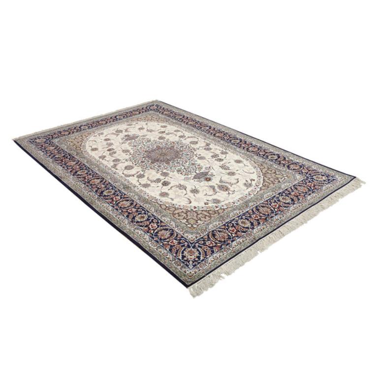 Annodato a mano Tappeto New Persian Isfahan Center Medallion in kork e seta - Dimensioni: 6'7 X 10'3 in vendita
