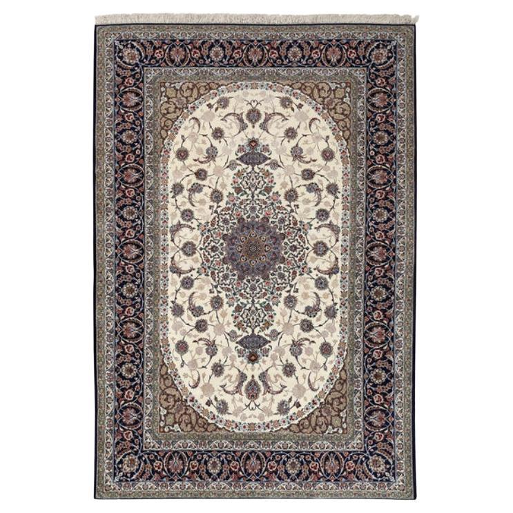 New Persian Isfahan Center Medallion Rug in Kork and Silk - Size: 6'7 X 10'3