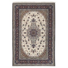 New Persian Isfahan Center Medallion Rug in Kork and Silk - Size: 6'7 X 10'3