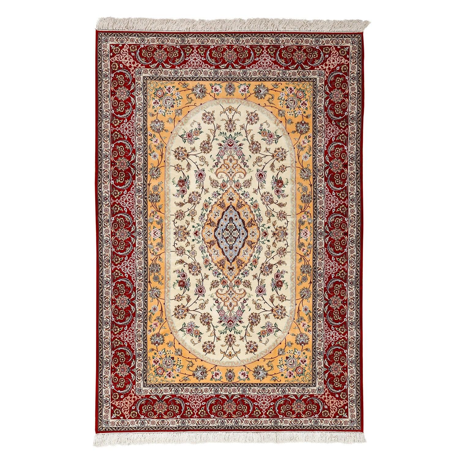 New Persian Isfahan Rug in Kork and Silk - Size: 6'8 X 10'