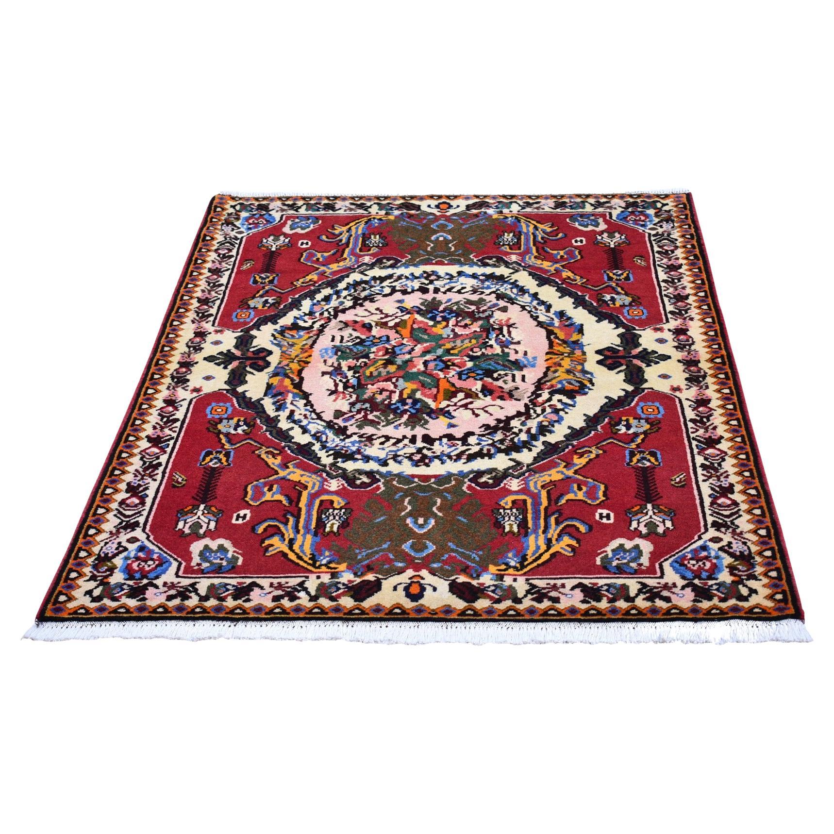 New Persian Karabakh with a Flower Bouquet Hand Knotted Natural Wool Rug For Sale