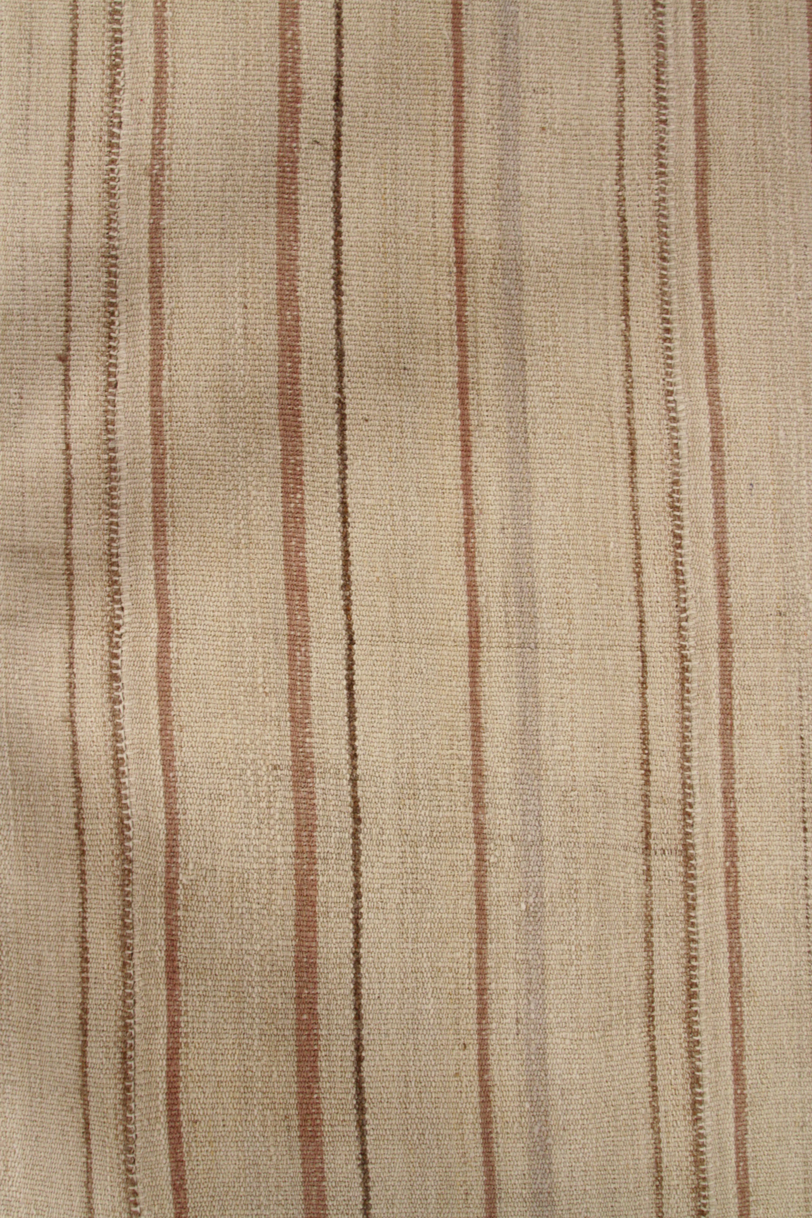 New Persian Kilim Rug in Ivory with Beige and Brown Stripes For Sale 1