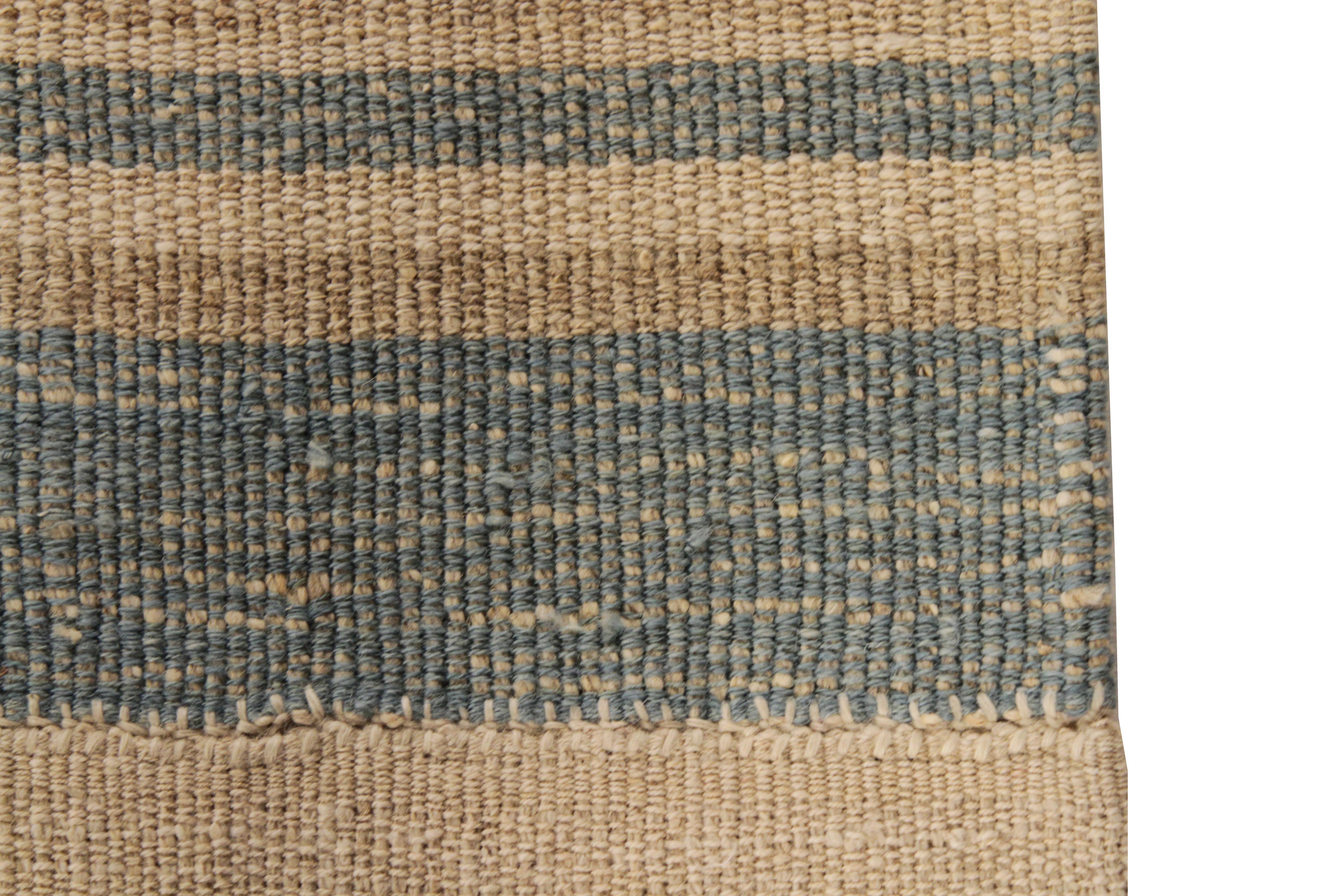 Contemporary New Persian Kilim Rug in Ivory with Gray and Beige Stripes For Sale