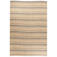 New Persian Kilim Rug in Ivory with Gray and Beige Stripes