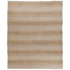 New Persian Kilim Rug with Alternating Beige and Brown Stripes on Ivory Field