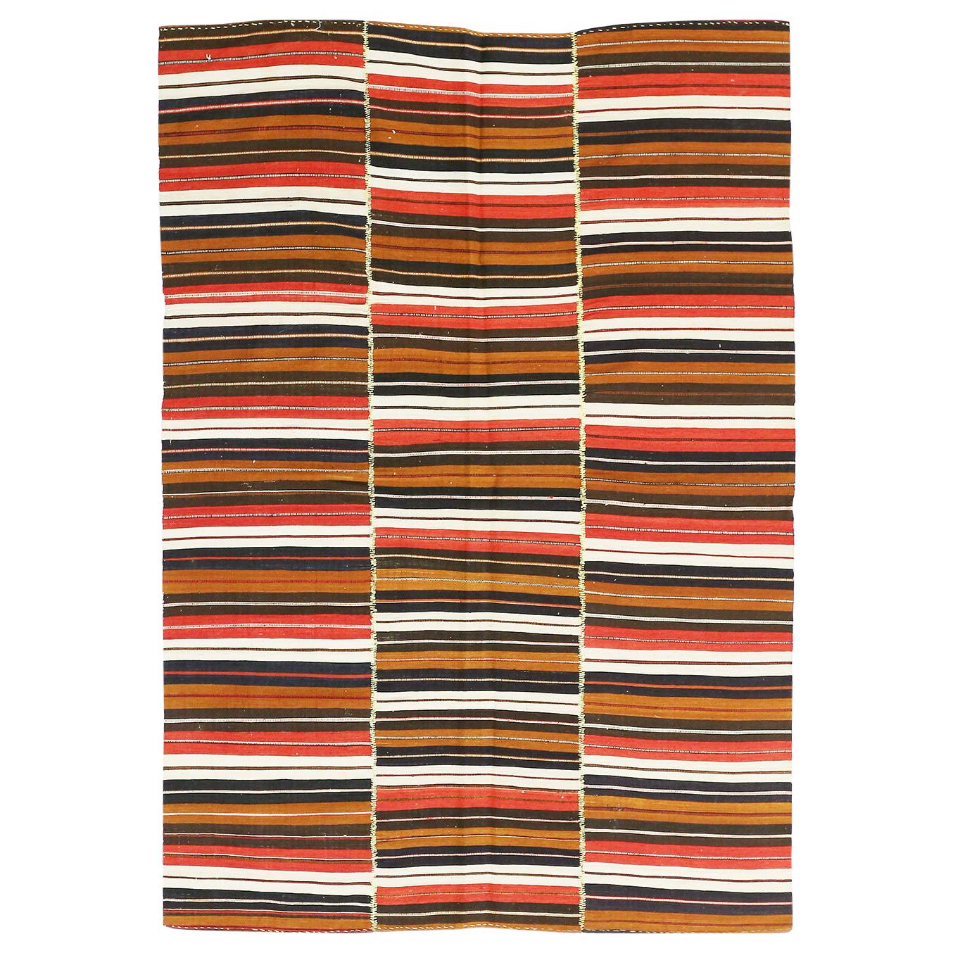 Neu Persischer Kilim-Stil Teppich mit rotem & Schwarzen Streifen Modernes Motiv auf elfenbeinfarbenem Feld