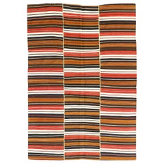 New Persian Kilim Style Rug with Red & Black Stripes Modern Motif on Ivory Field