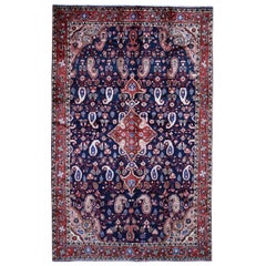 Persian Lilihan Navy Blue with Paisley Design Hand Knotted Oriental Rug