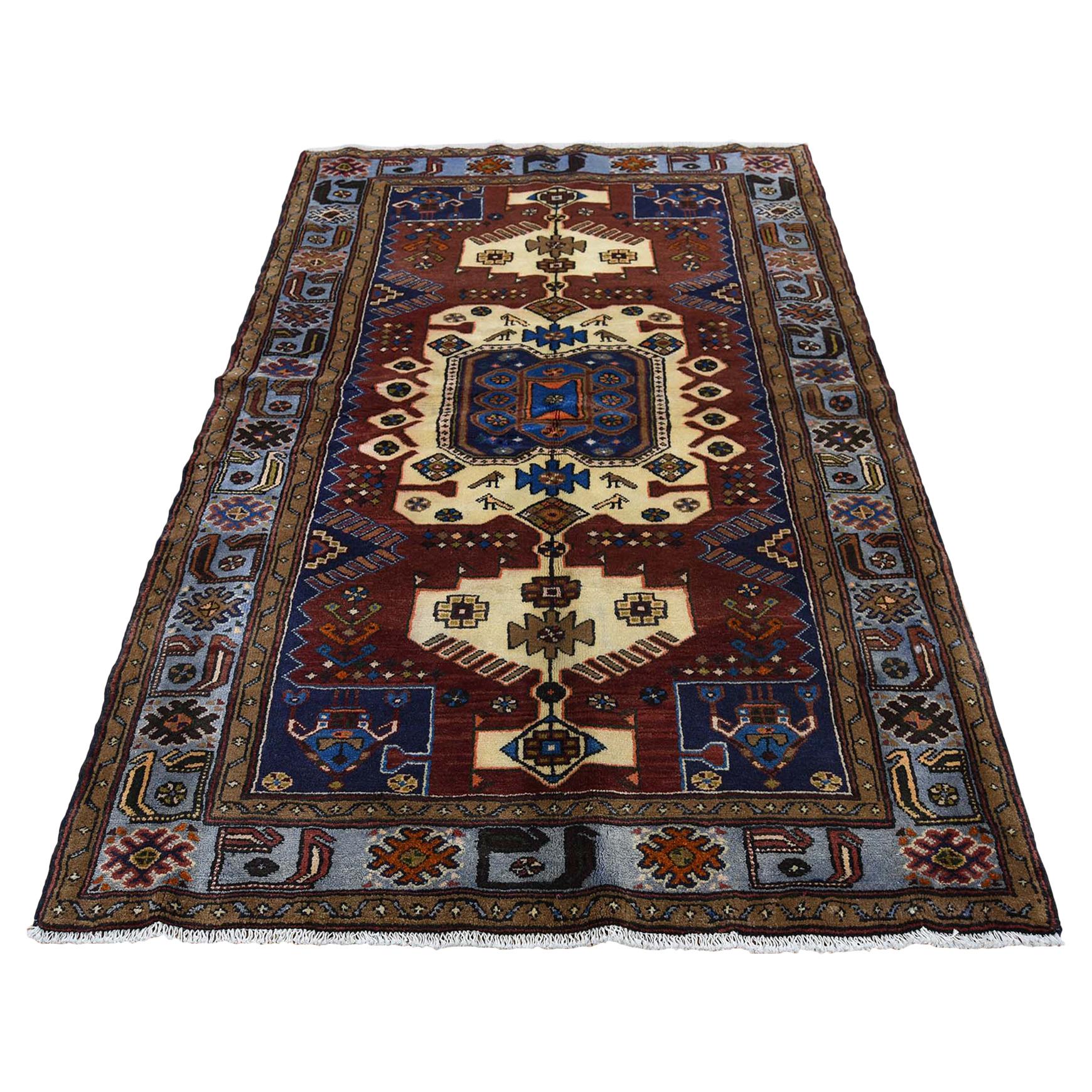 Kashkuli Gabbeh Pictorial Pure Wool Hand Knotted Oriental Rug at 1stDibs