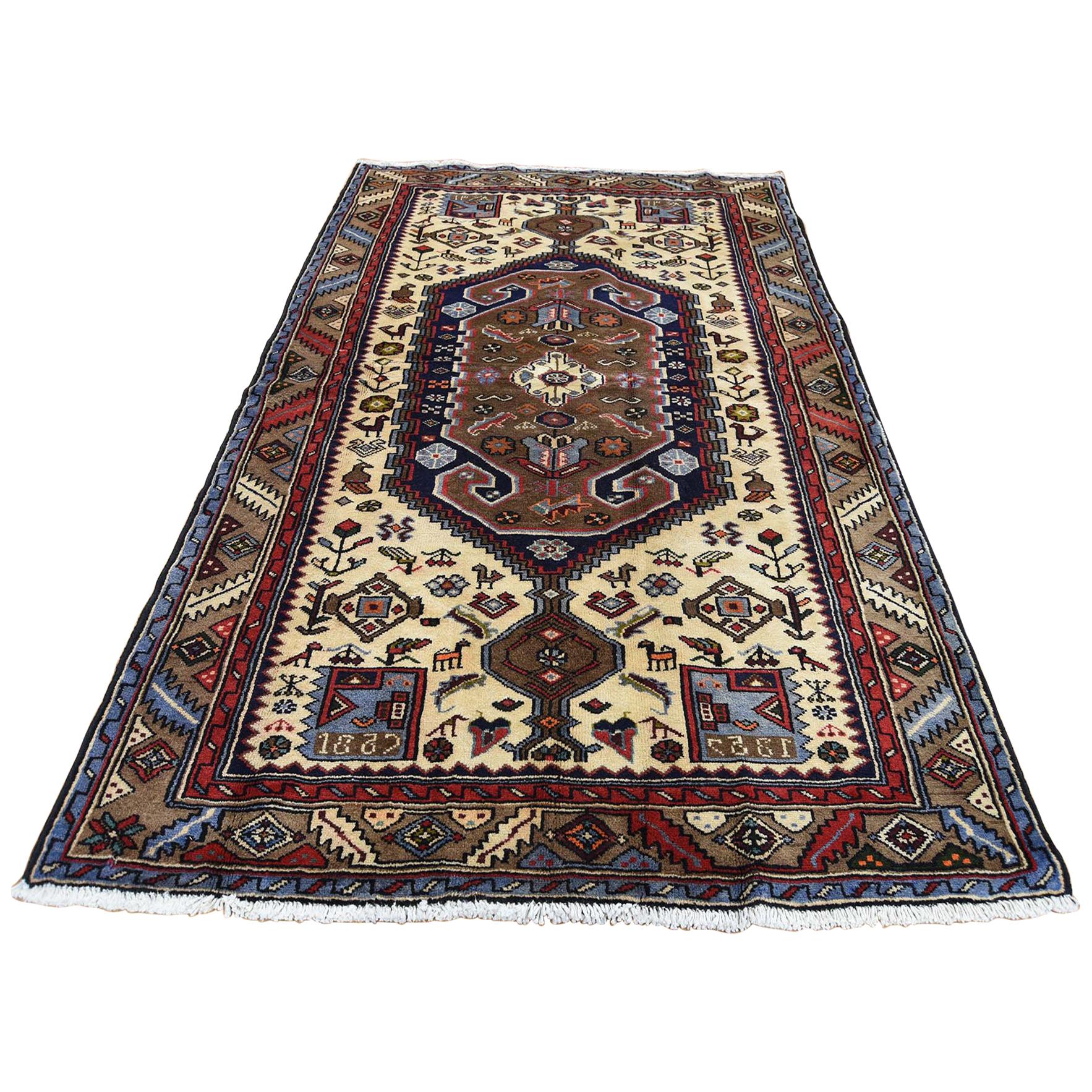 Kashkuli Gabbeh Pictorial Pure Wool Hand Knotted Oriental Rug at 1stDibs