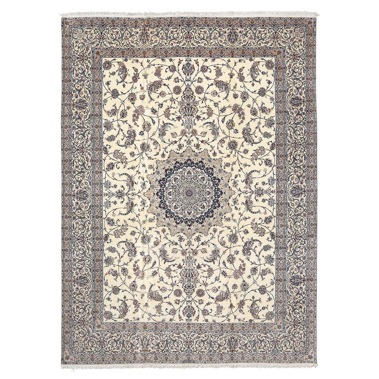 New Persian Naein Rug in Wool, Silk and Cotton- Size: 14'9 X 10'9