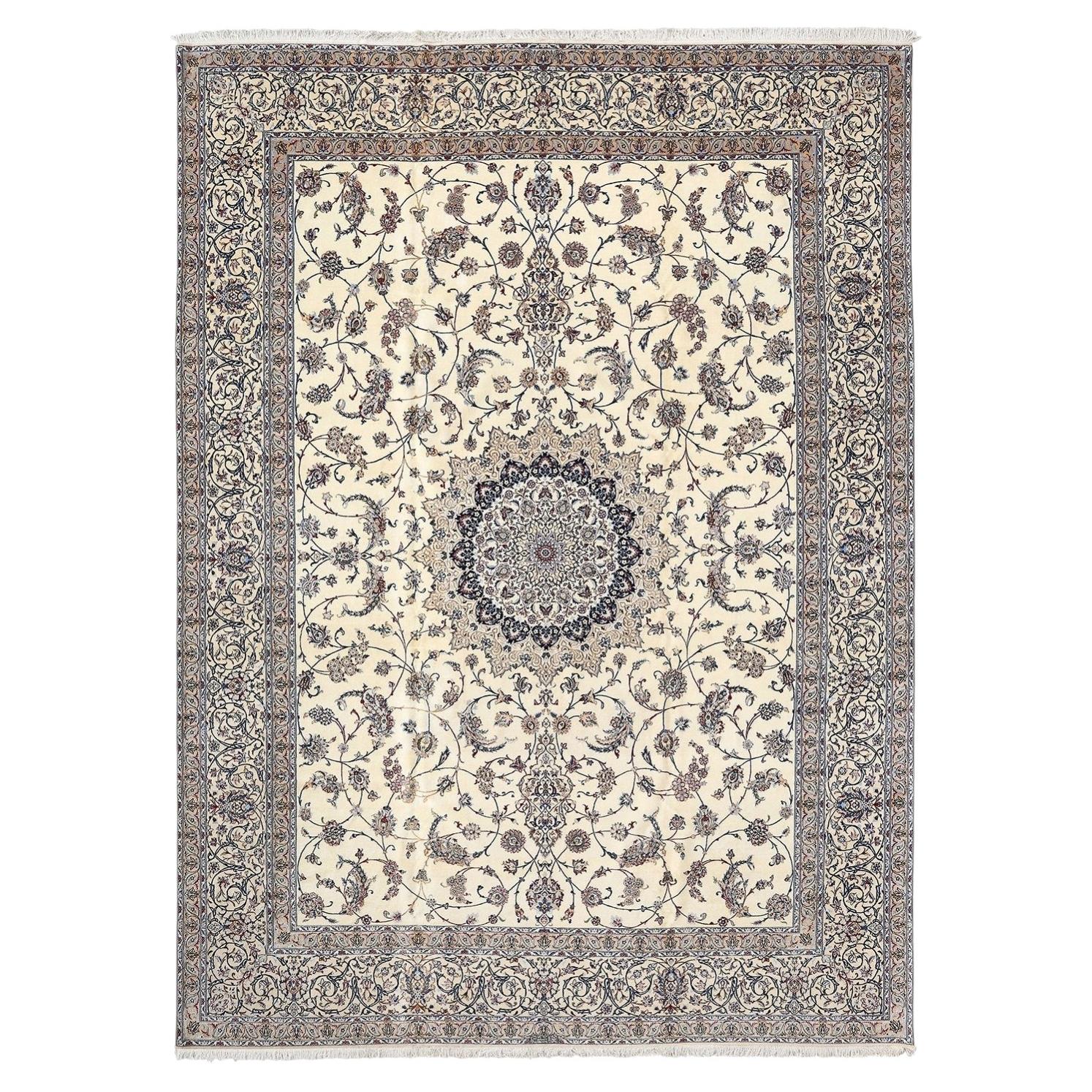 New Persian Naein Rug in Wool, Silk and Cotton- Size: 14'9 X 10'9