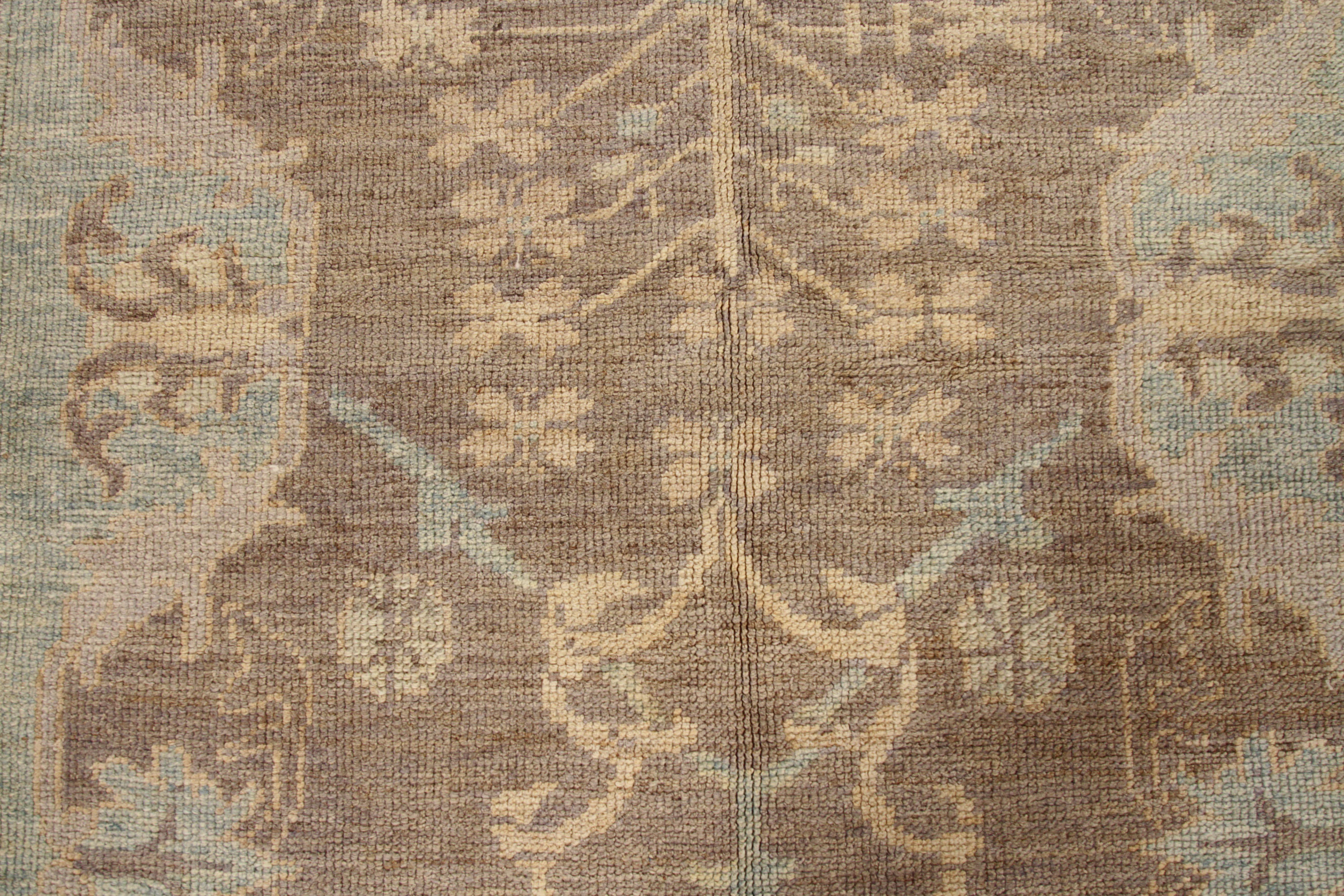 Hand-Knotted New Persian Oushak Rug with Brown and Blue Floral Design Patterns For Sale
