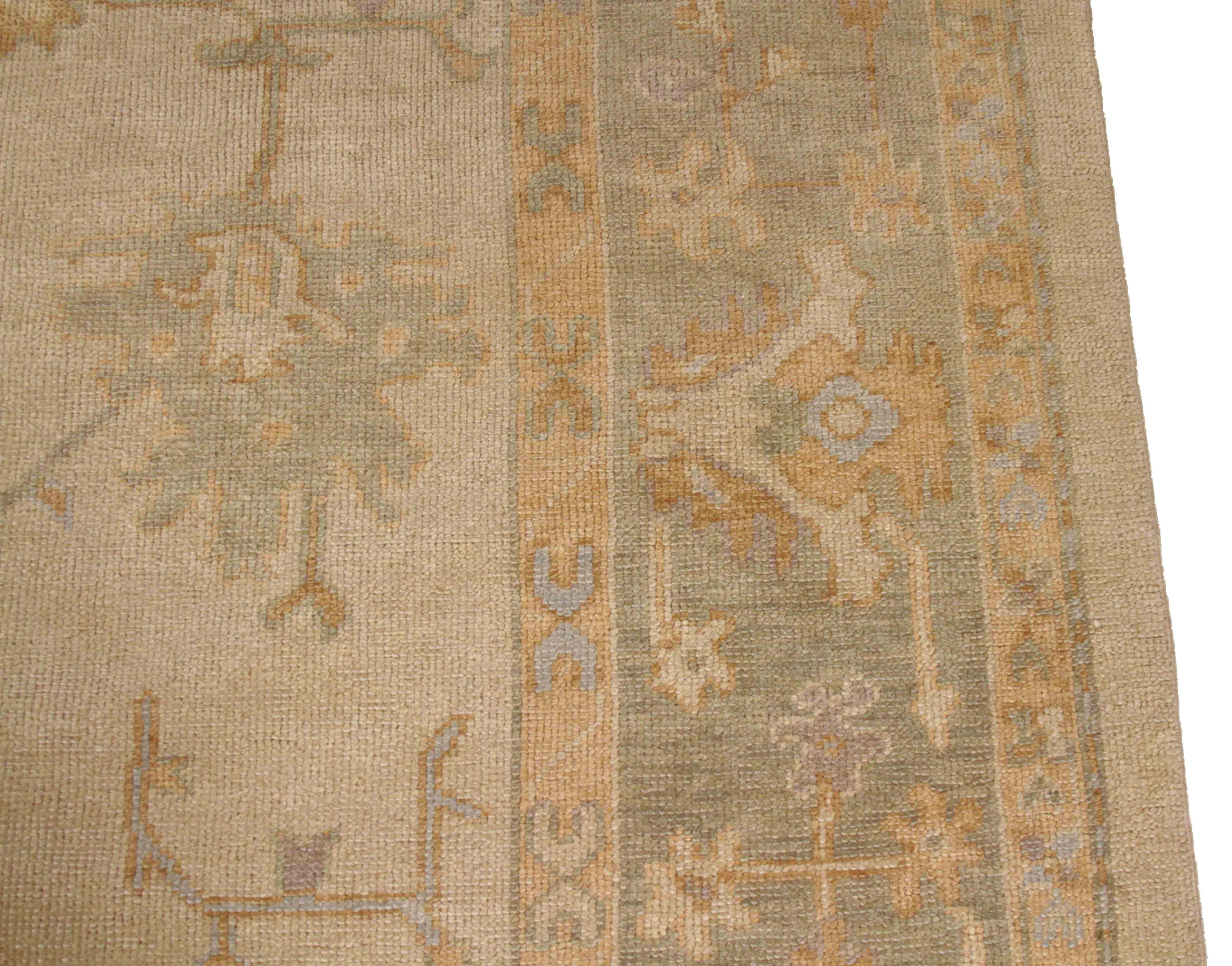 New Persian Oushak Rug with Orange and Blue Floral Details Over Beige Field In Excellent Condition For Sale In Dallas, TX