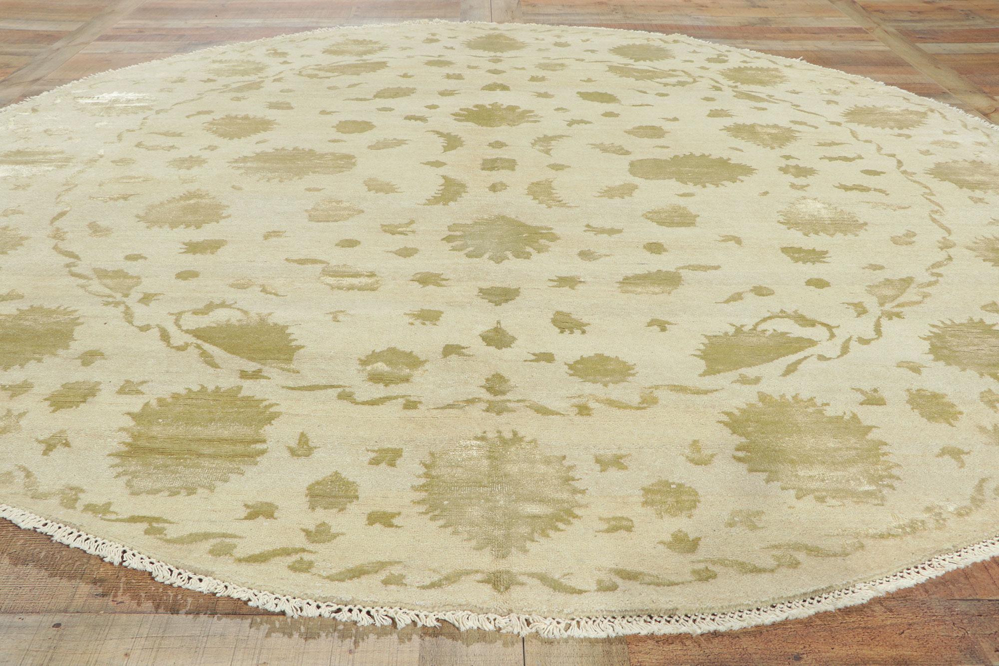 Hand-Knotted Neutral Round Area Rug, Quiet Sophistication Meets Stylish Versatility For Sale