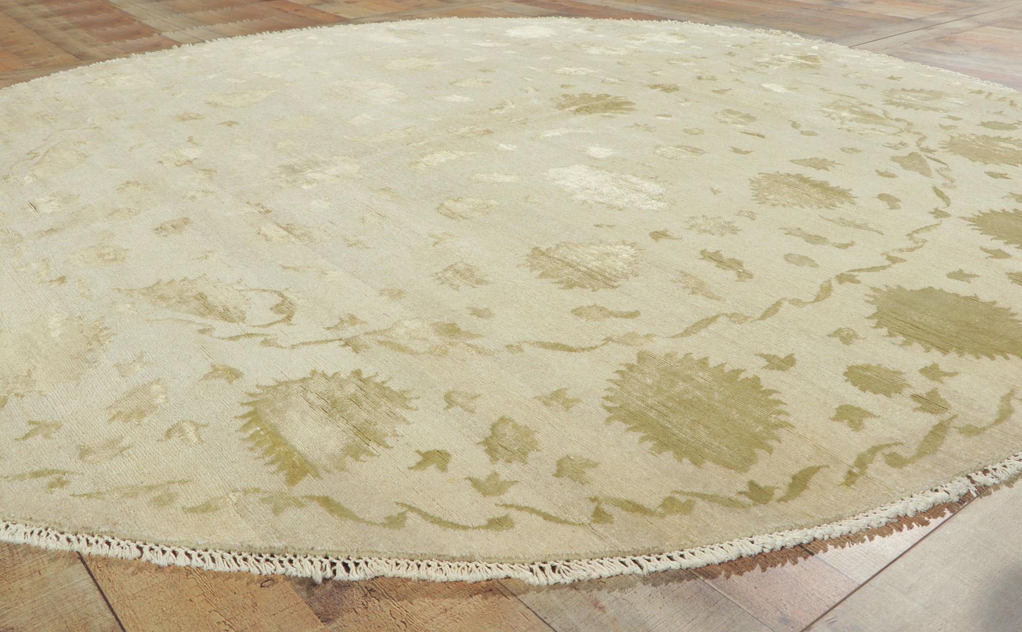 Indian Neutral Round Area Rug, Quiet Sophistication Meets Stylish Versatility For Sale