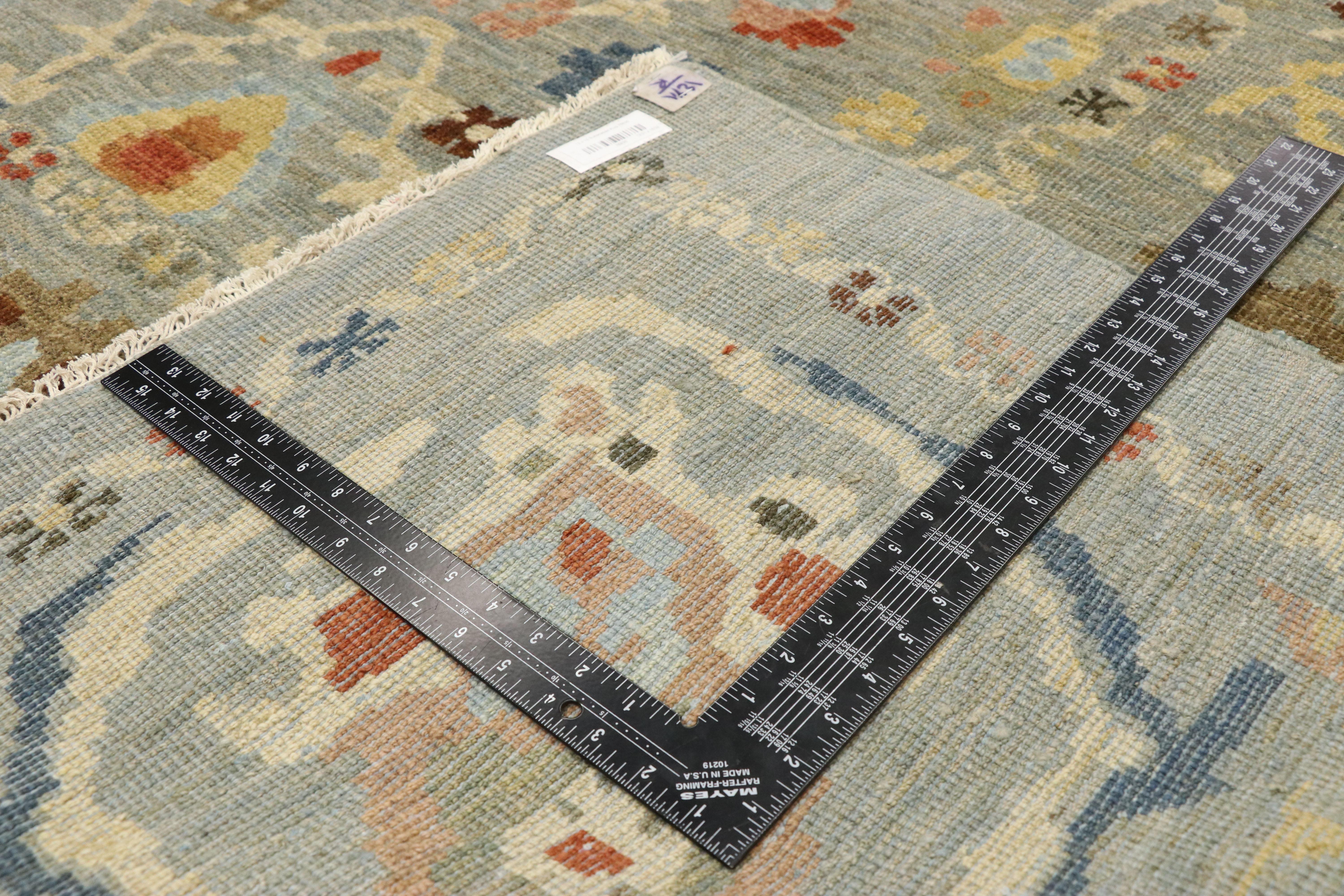 Contemporary GBlue Persian Sultanabad Rug, 12'01 x 15'02 In New Condition For Sale In Dallas, TX