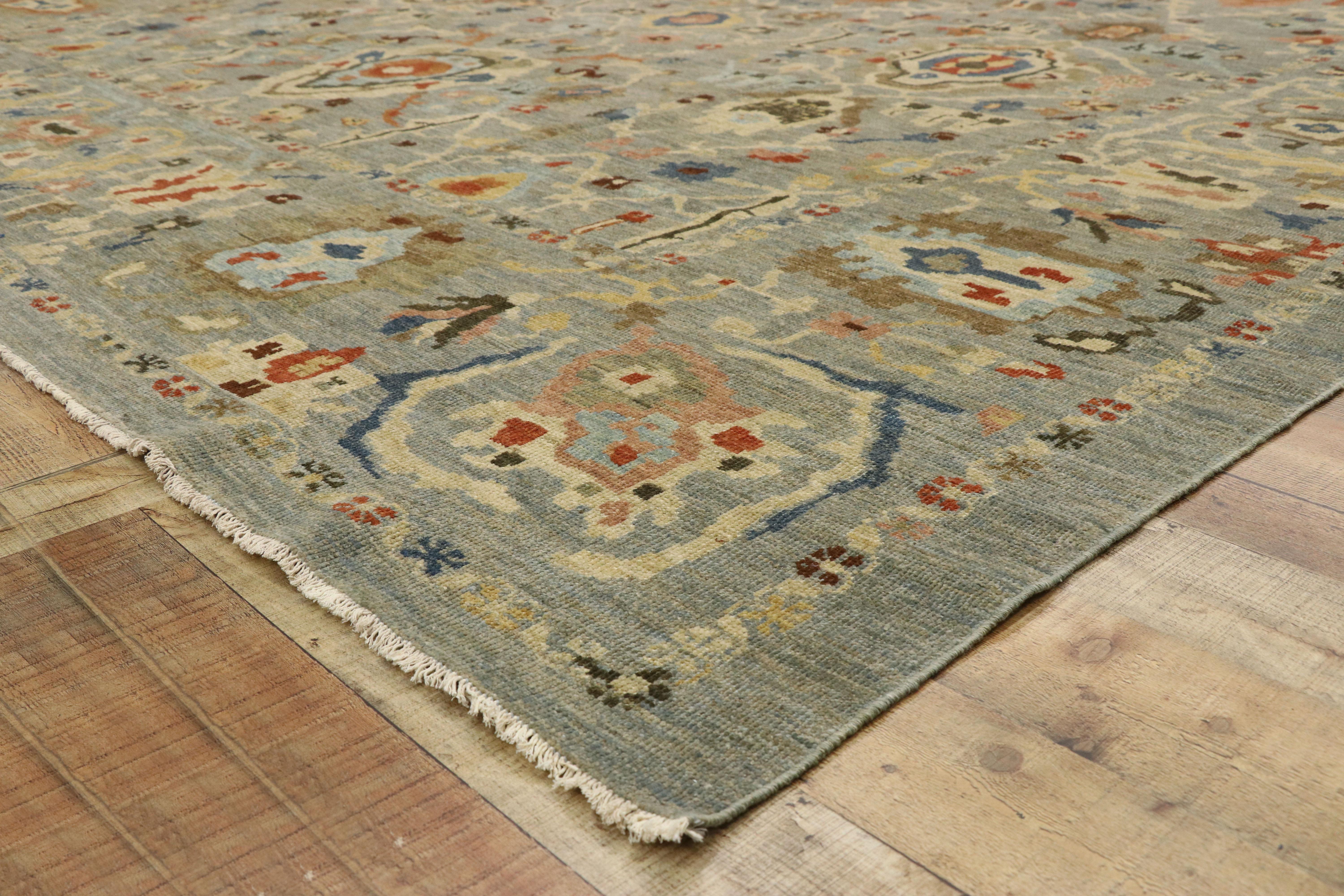 Wool Contemporary GBlue Persian Sultanabad Rug, 12'01 x 15'02 For Sale