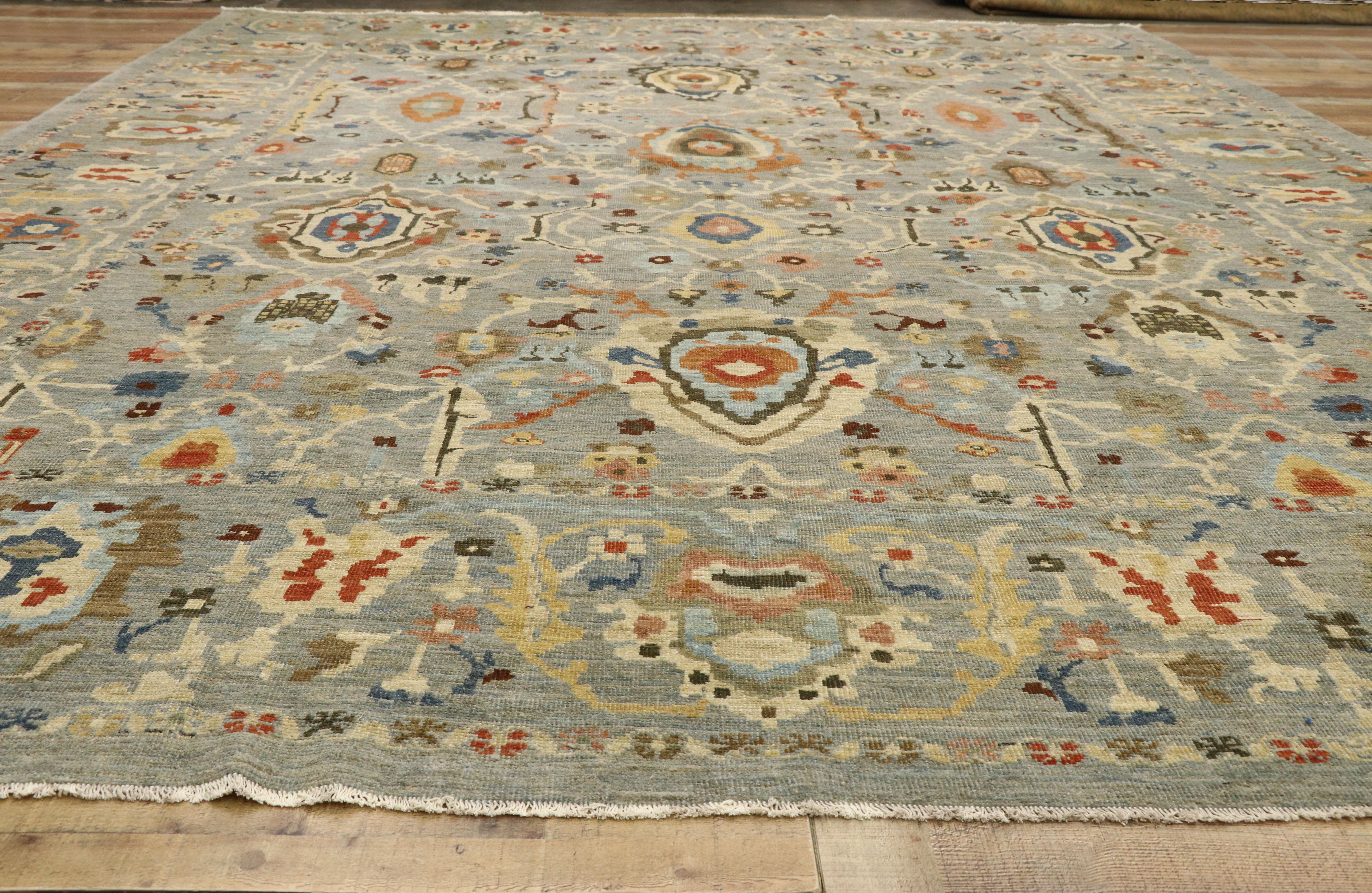 Contemporary GBlue Persian Sultanabad Rug, 12'01 x 15'02 For Sale 1